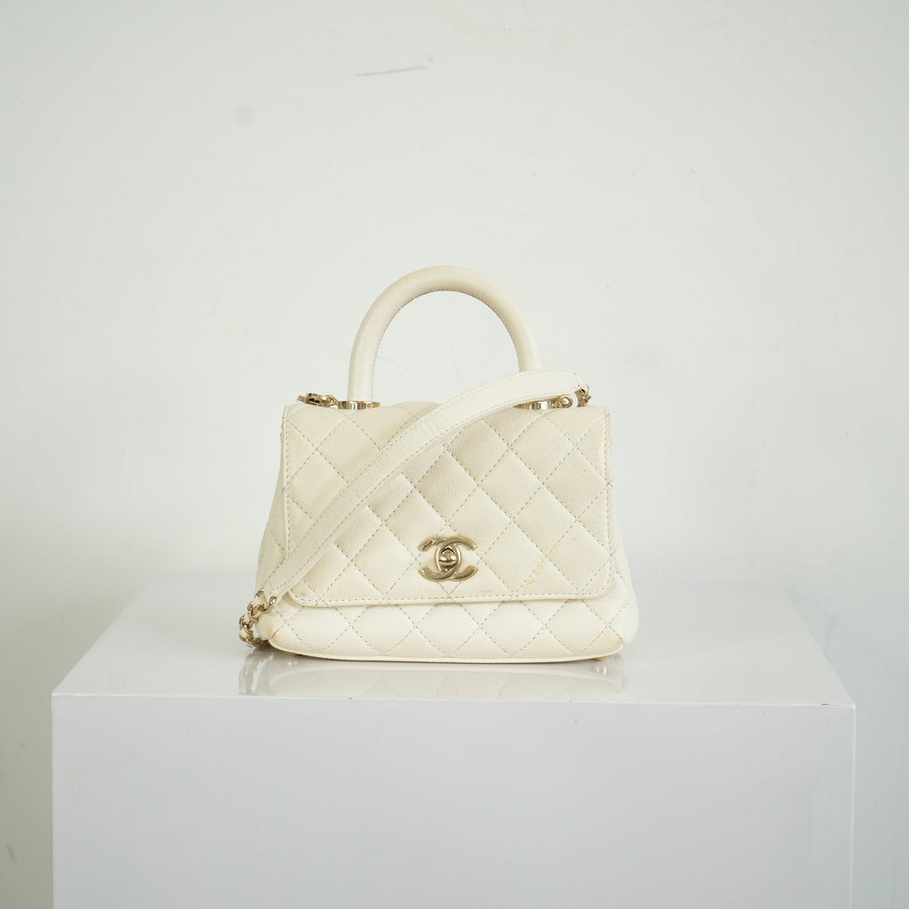 Chanel White Top Handle Caviar
