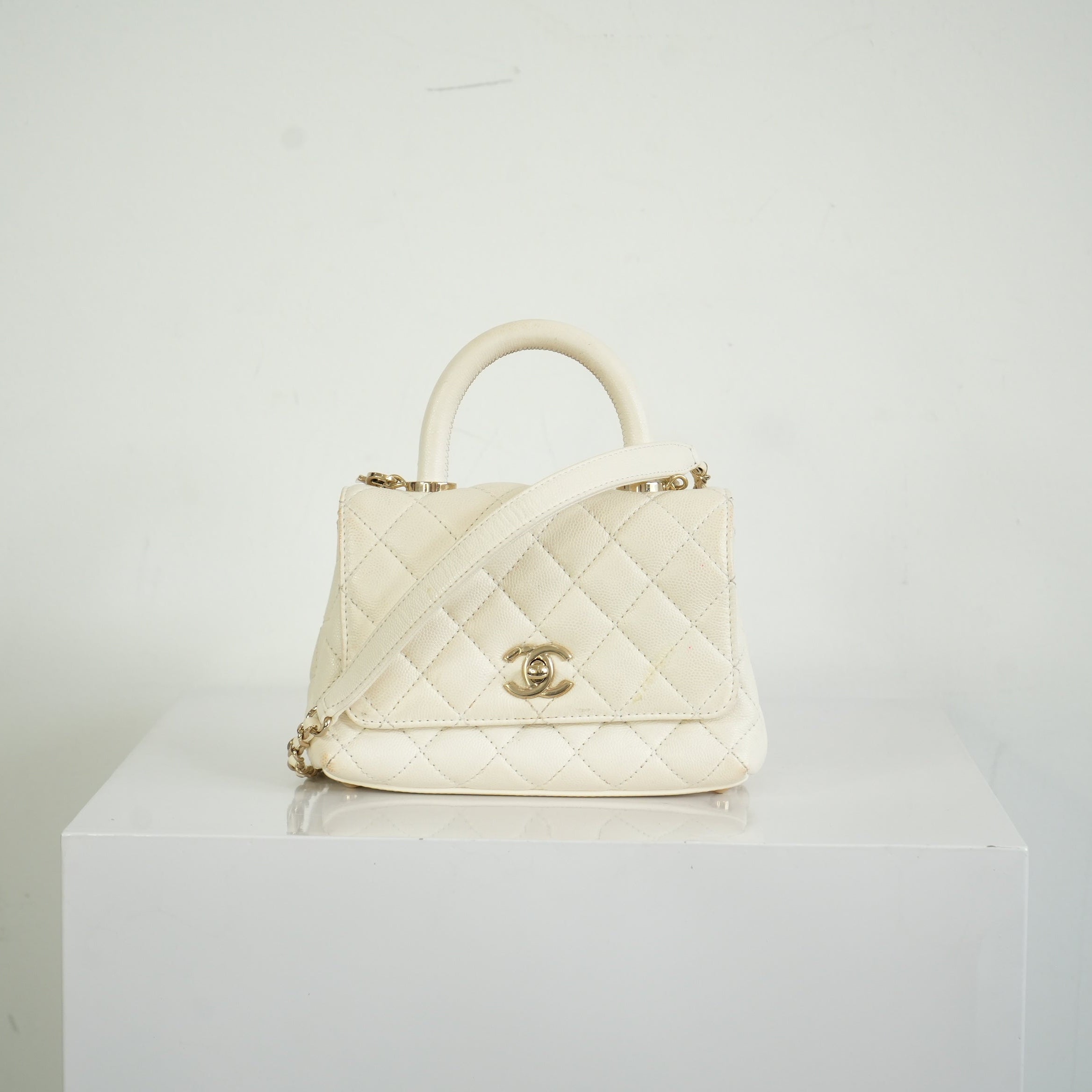 Chanel White Top Handle Caviar