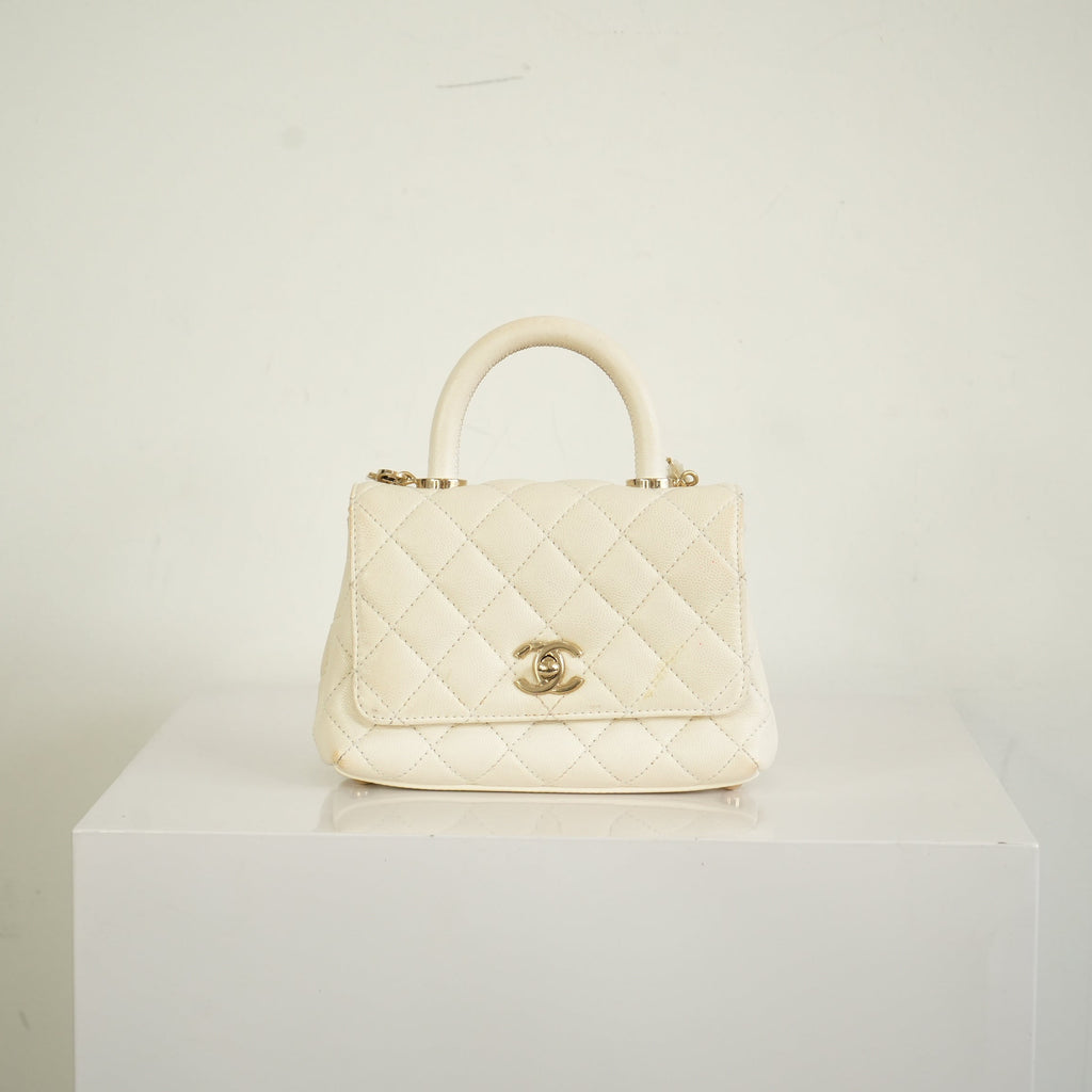 Chanel White Top Handle Caviar