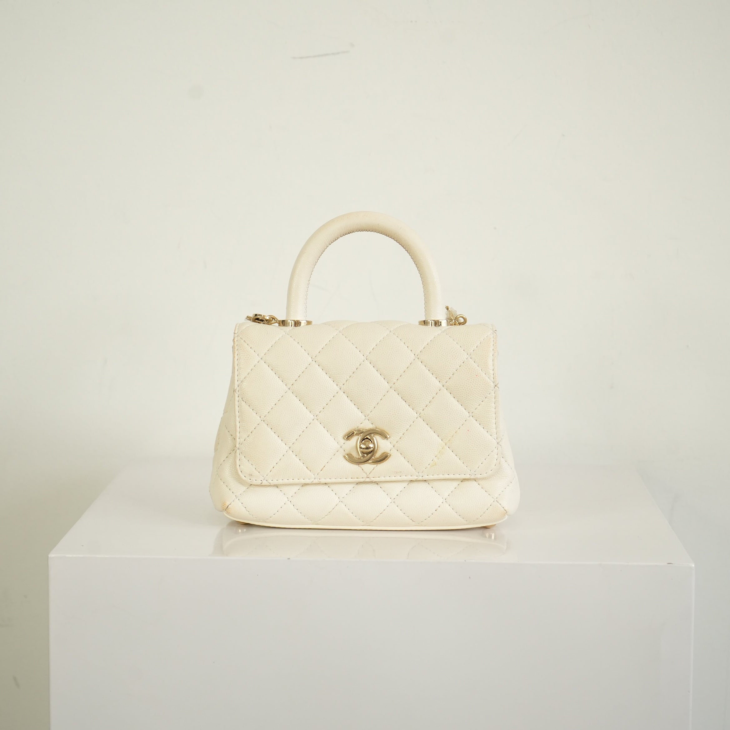 Chanel White Top Handle Caviar