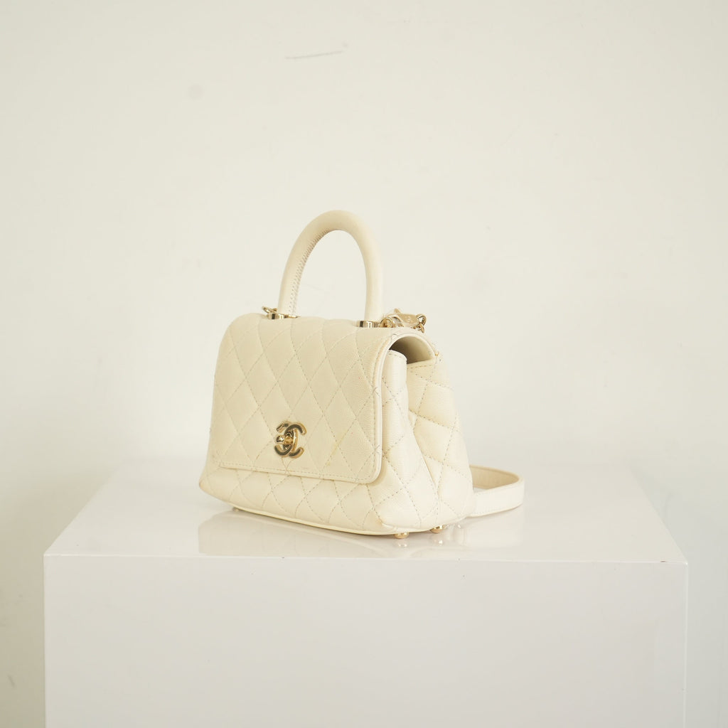Chanel White Top Handle Caviar