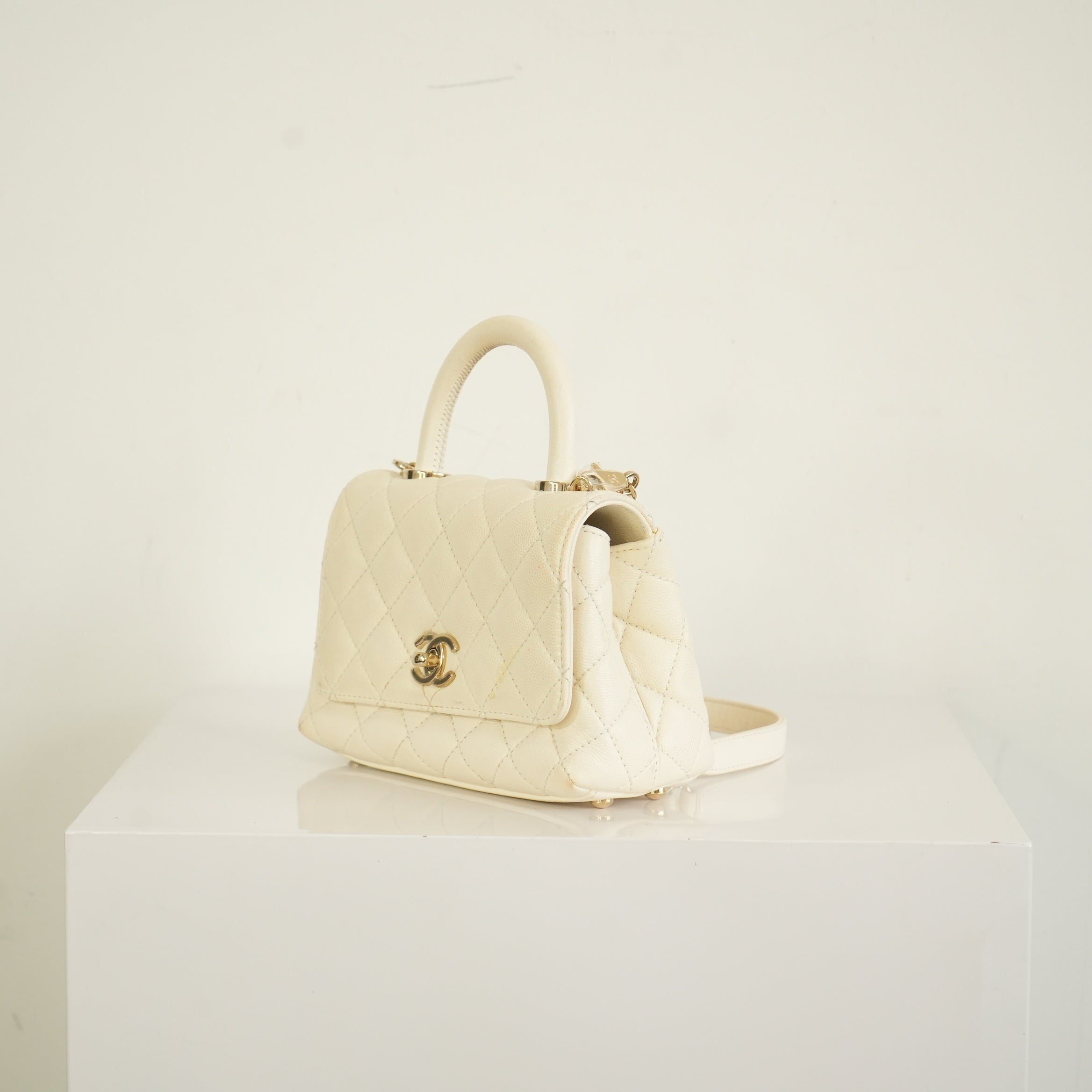 Chanel White Top Handle Caviar