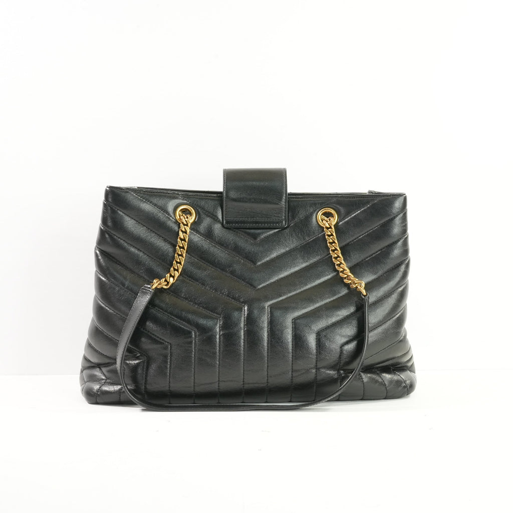 Saint Laurent Black Leather Large Loulou Shopper Gold Hardware (Dust Bag)