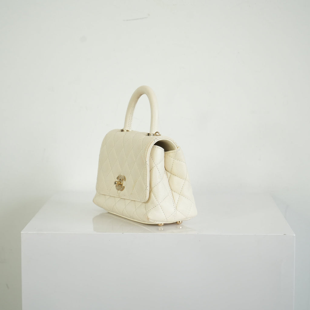 Chanel White Top Handle Caviar