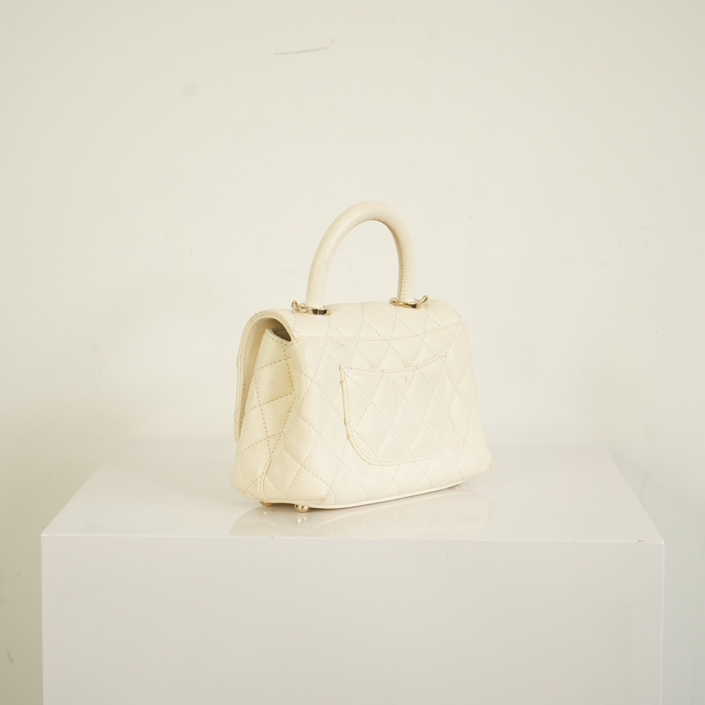 Chanel White Top Handle Caviar