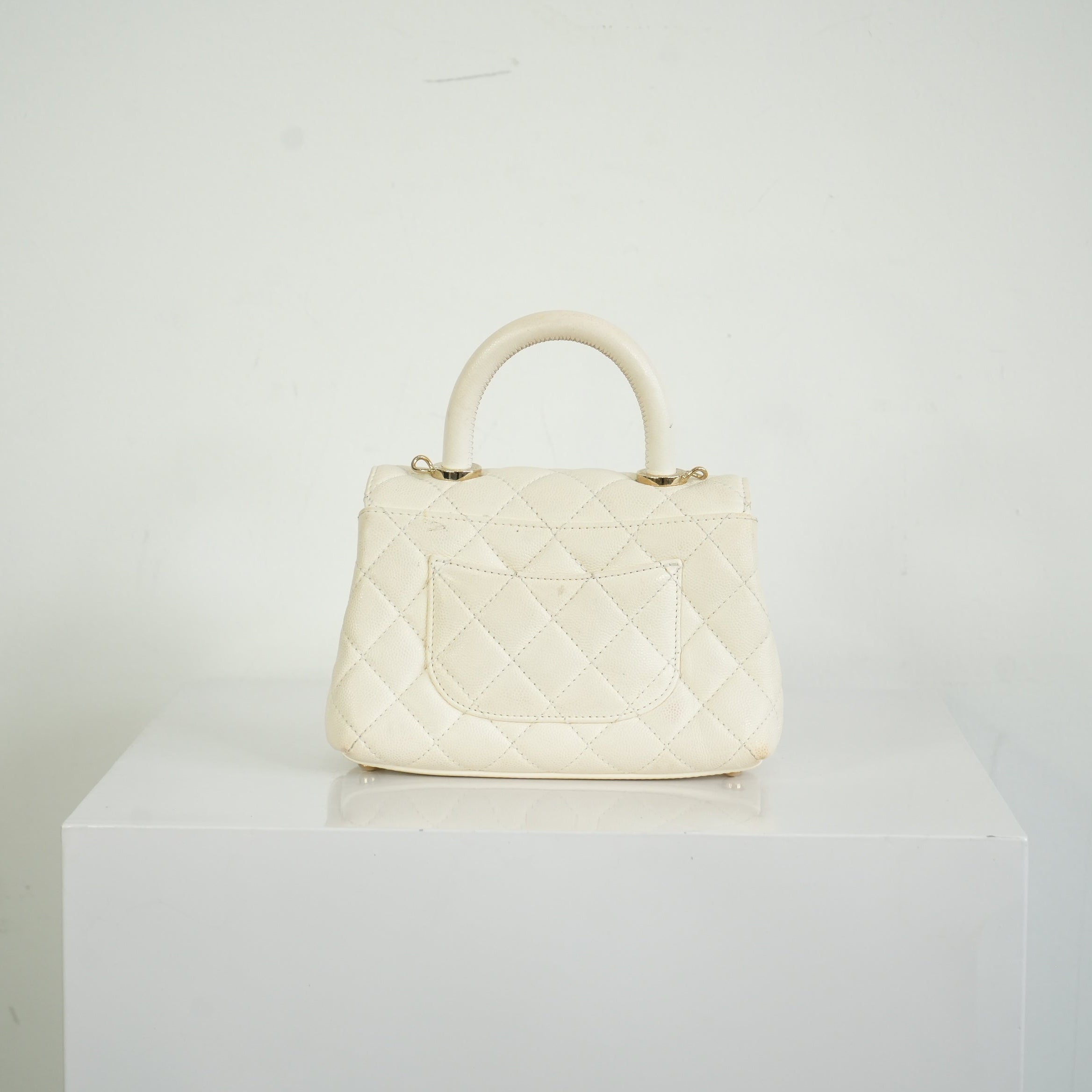 Chanel White Top Handle Caviar