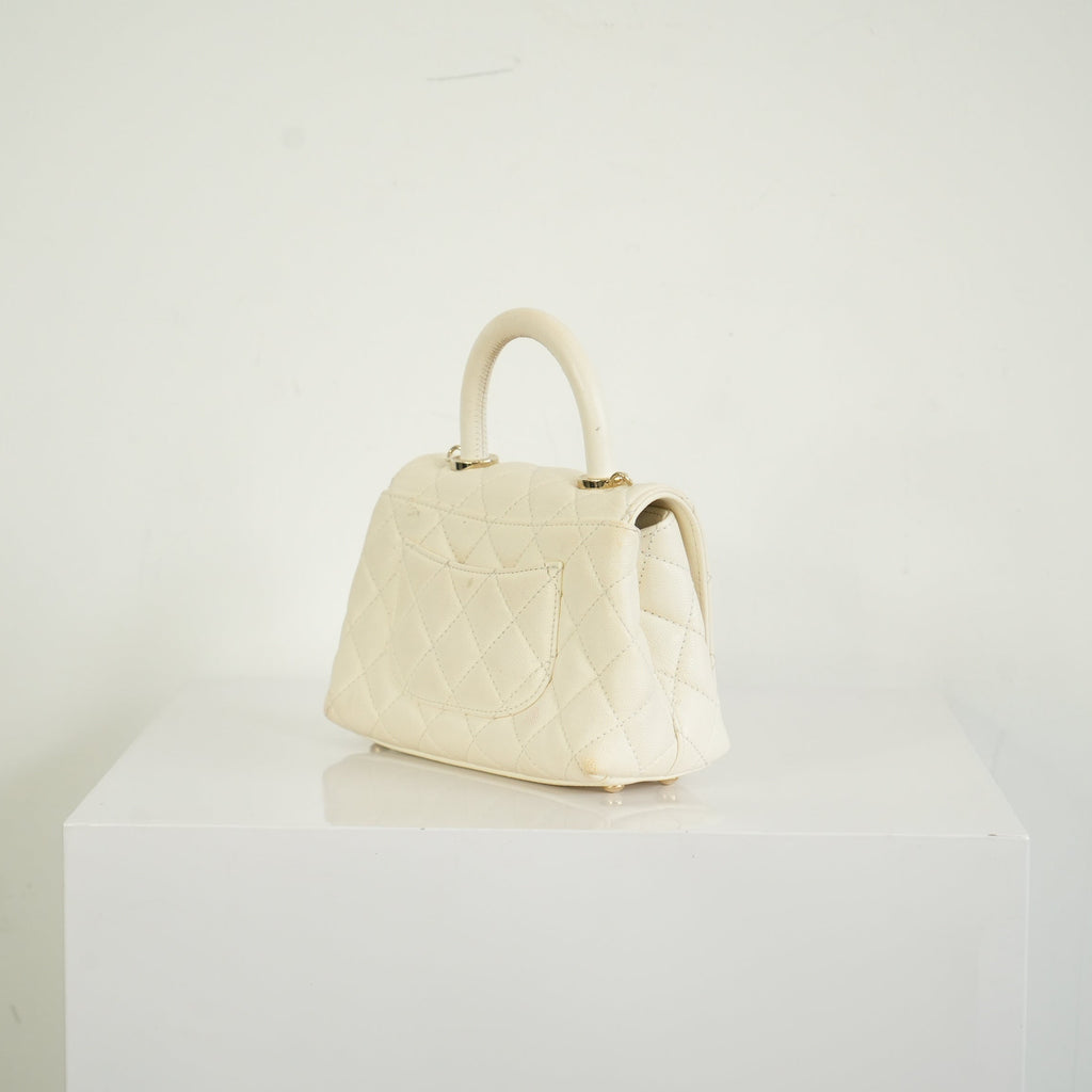 Chanel White Top Handle Caviar