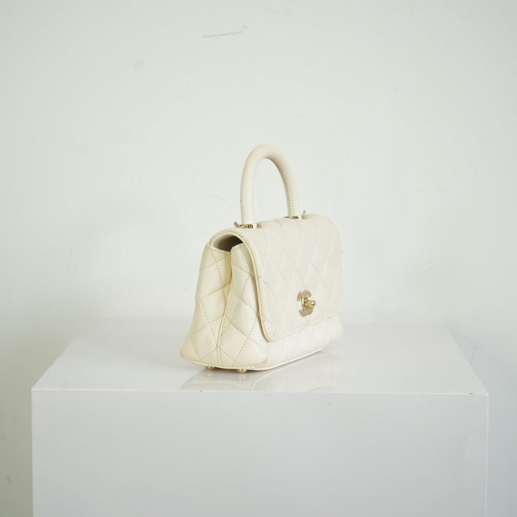 Chanel White Top Handle Caviar