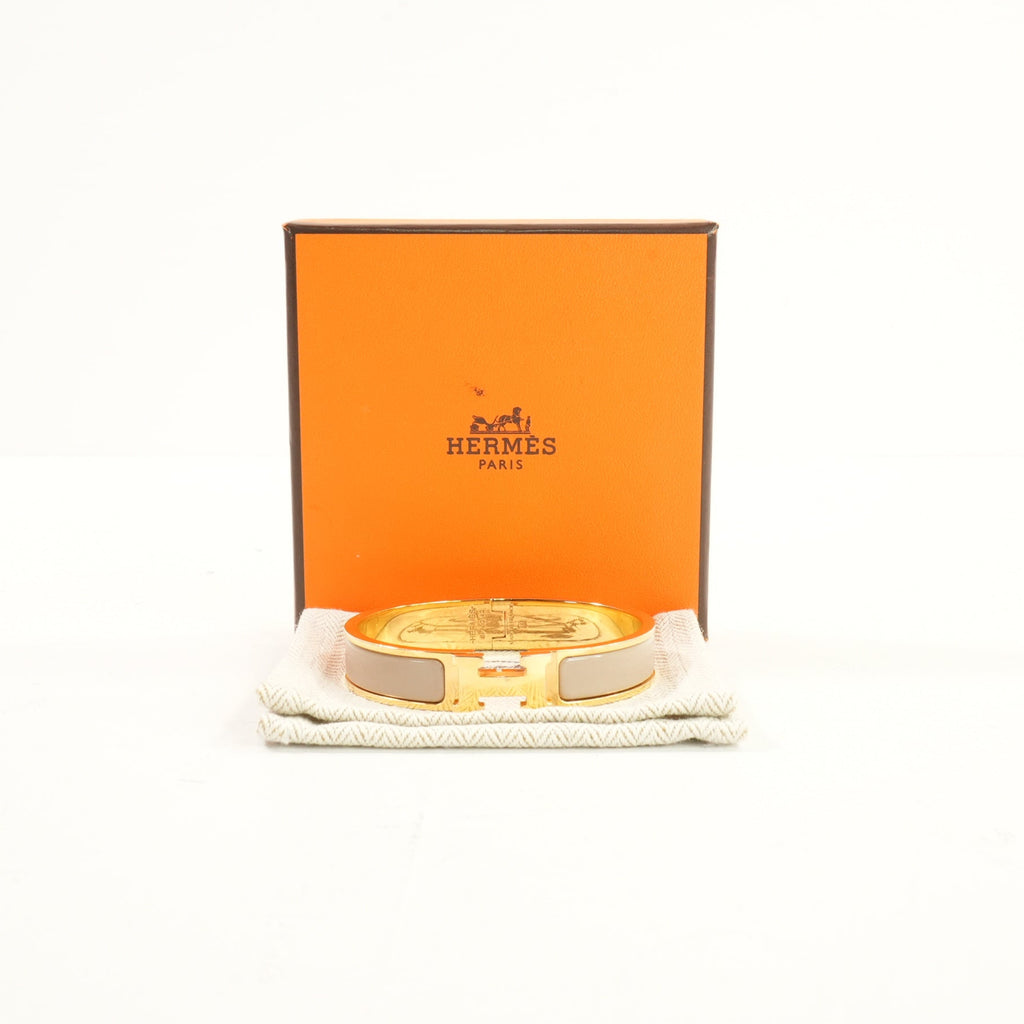 Hermes Clic H Creme/Gold Tone Enamel Hinged Bracelet Full Set