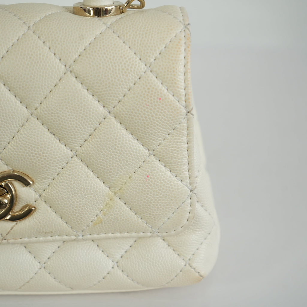 Chanel White Top Handle Caviar