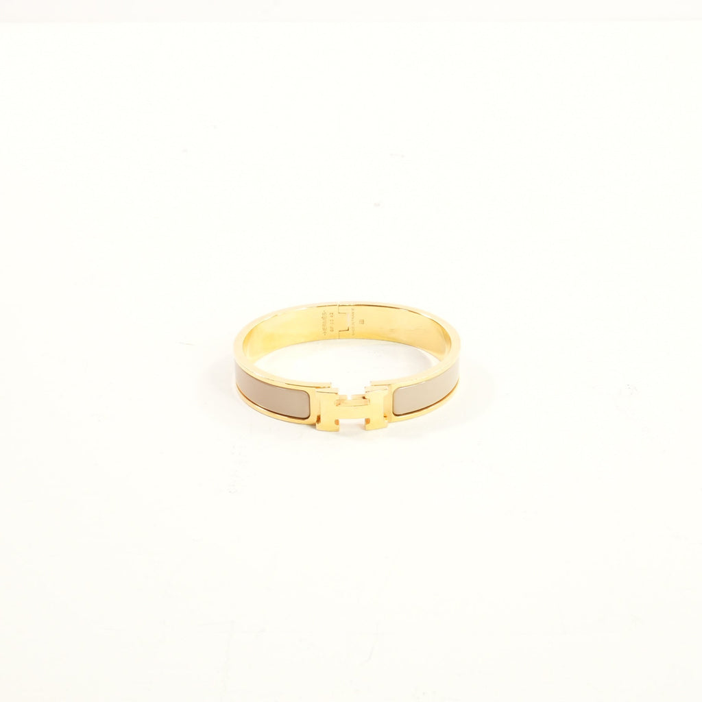 Hermes Clic H Creme/Gold Tone Enamel Hinged Bracelet Full Set