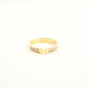 Hermes Clic H Creme/Gold Tone Enamel Hinged Bracelet Full Set