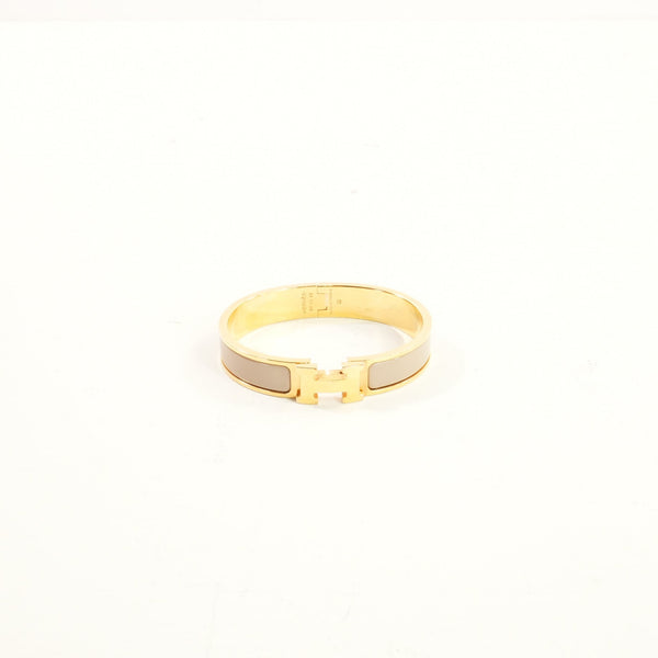 Hermes Clic H Creme/Gold Tone Enamel Hinged Bracelet Full Set