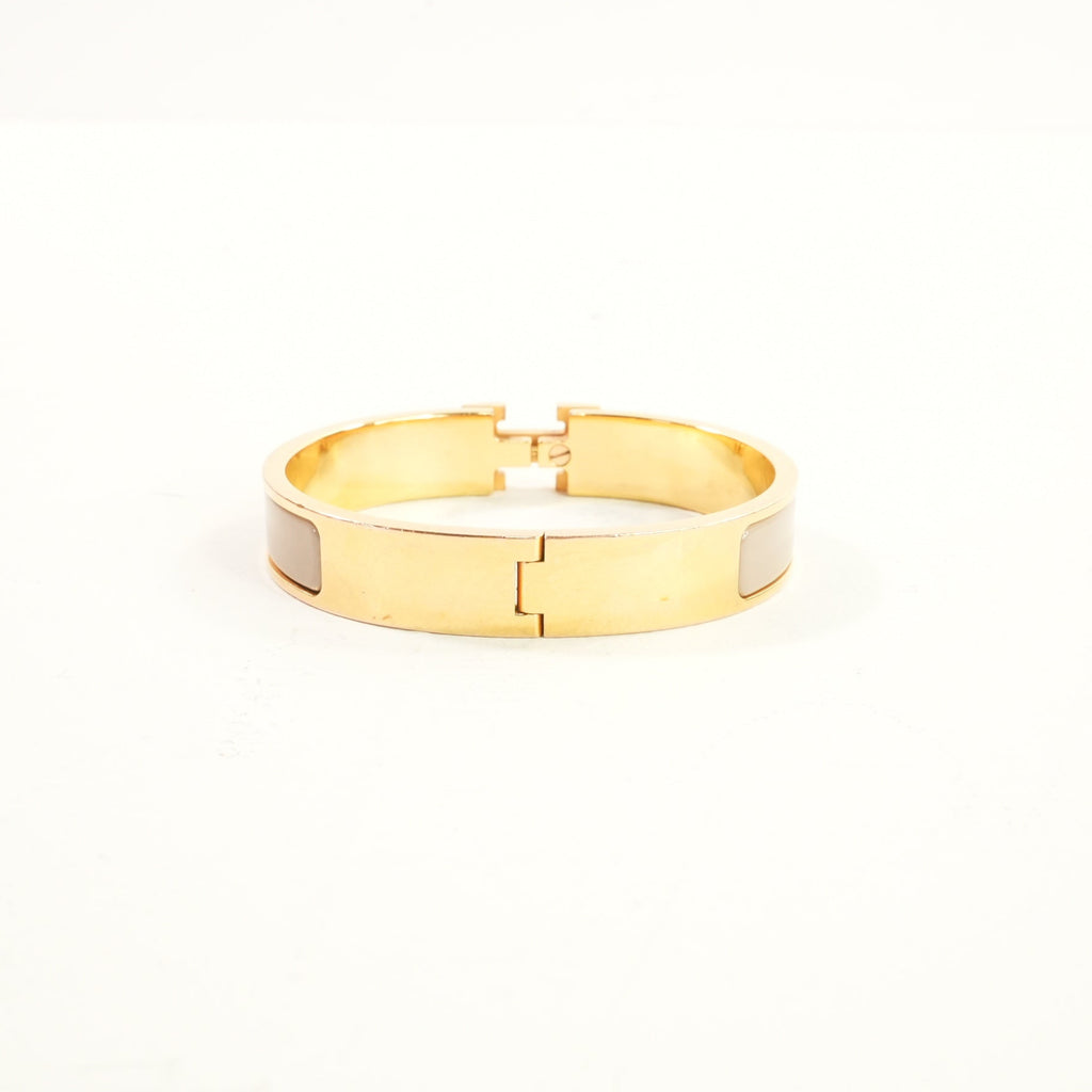Hermes Clic H Creme/Gold Tone Enamel Hinged Bracelet Full Set