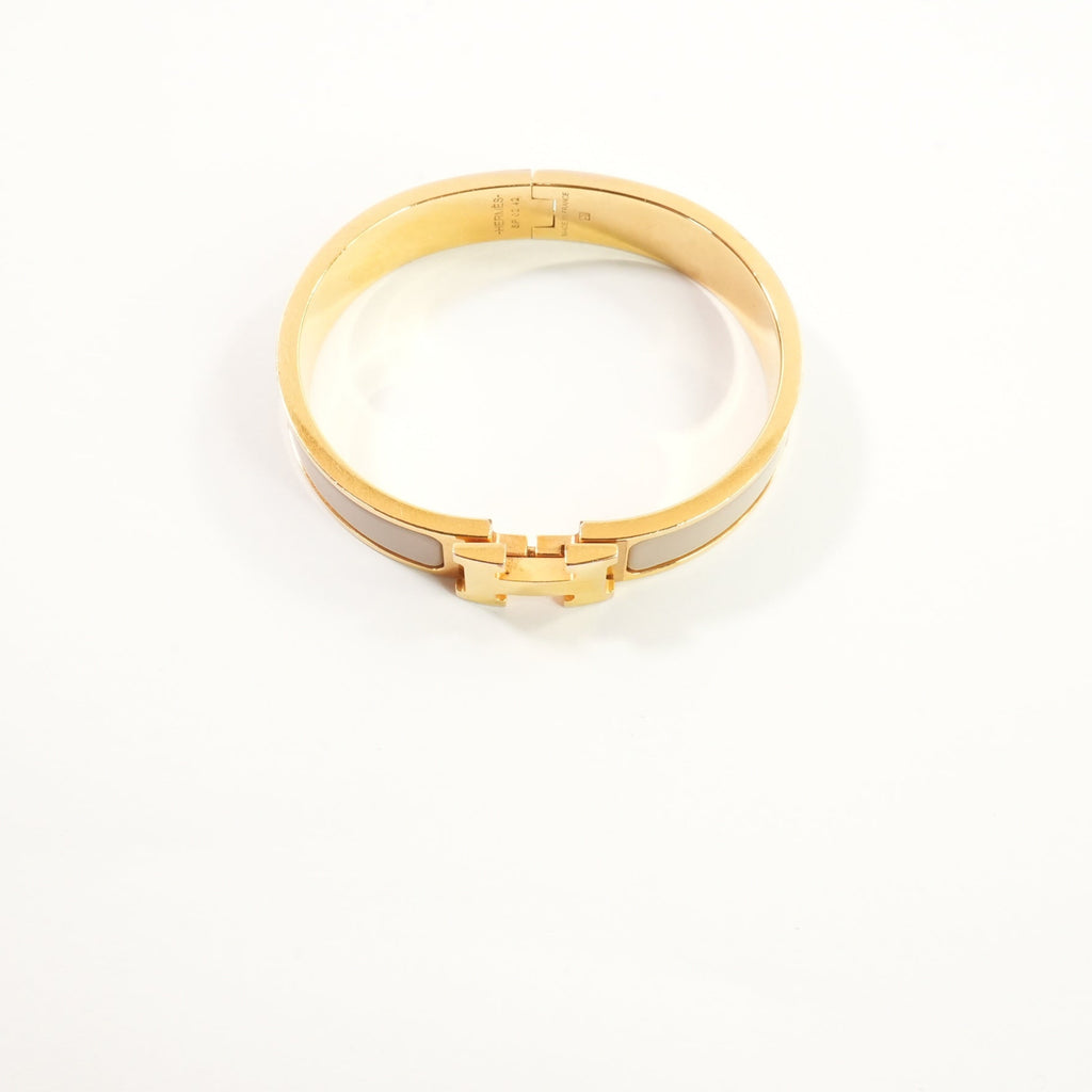 Hermes Clic H Creme/Gold Tone Enamel Hinged Bracelet Full Set