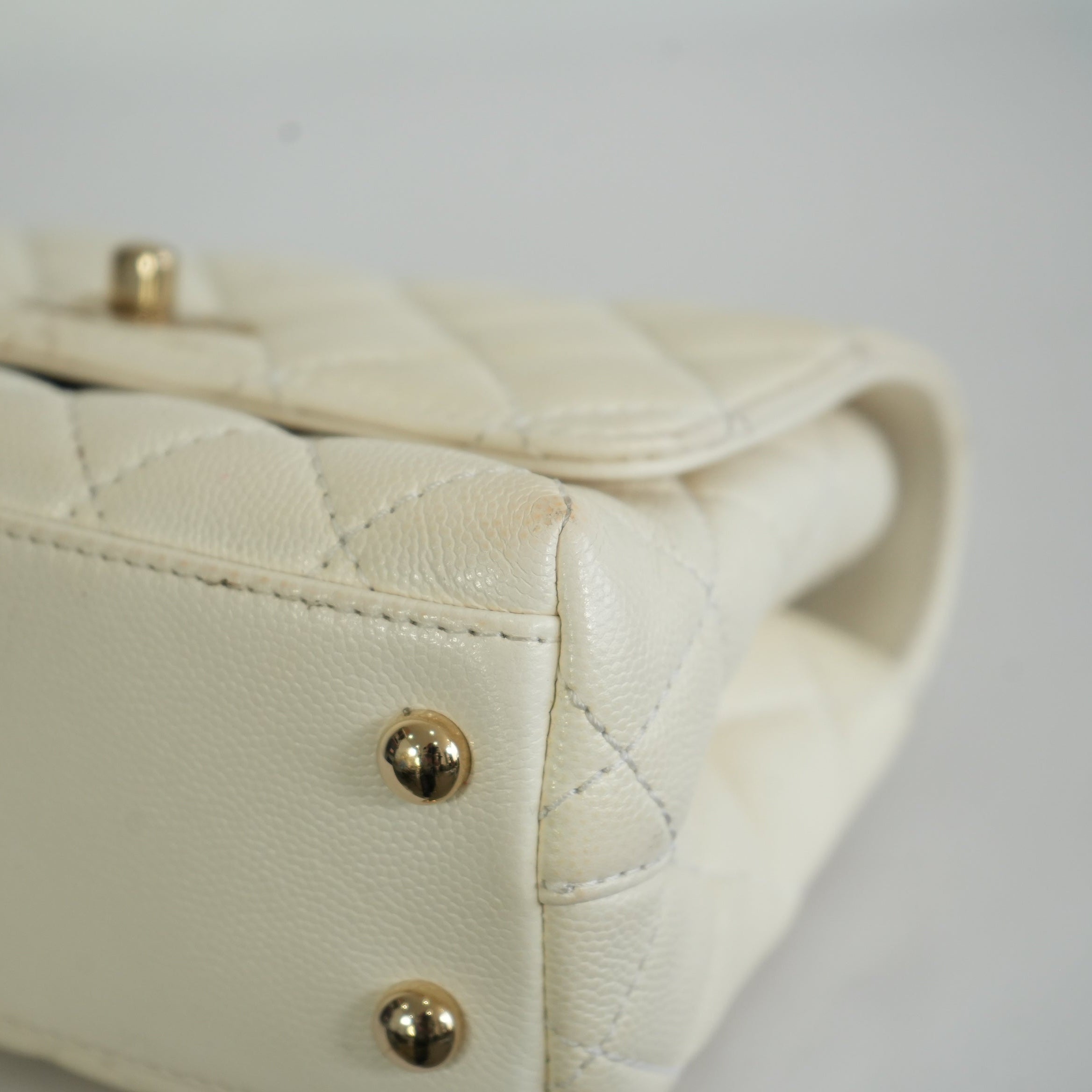 Chanel White Top Handle Caviar