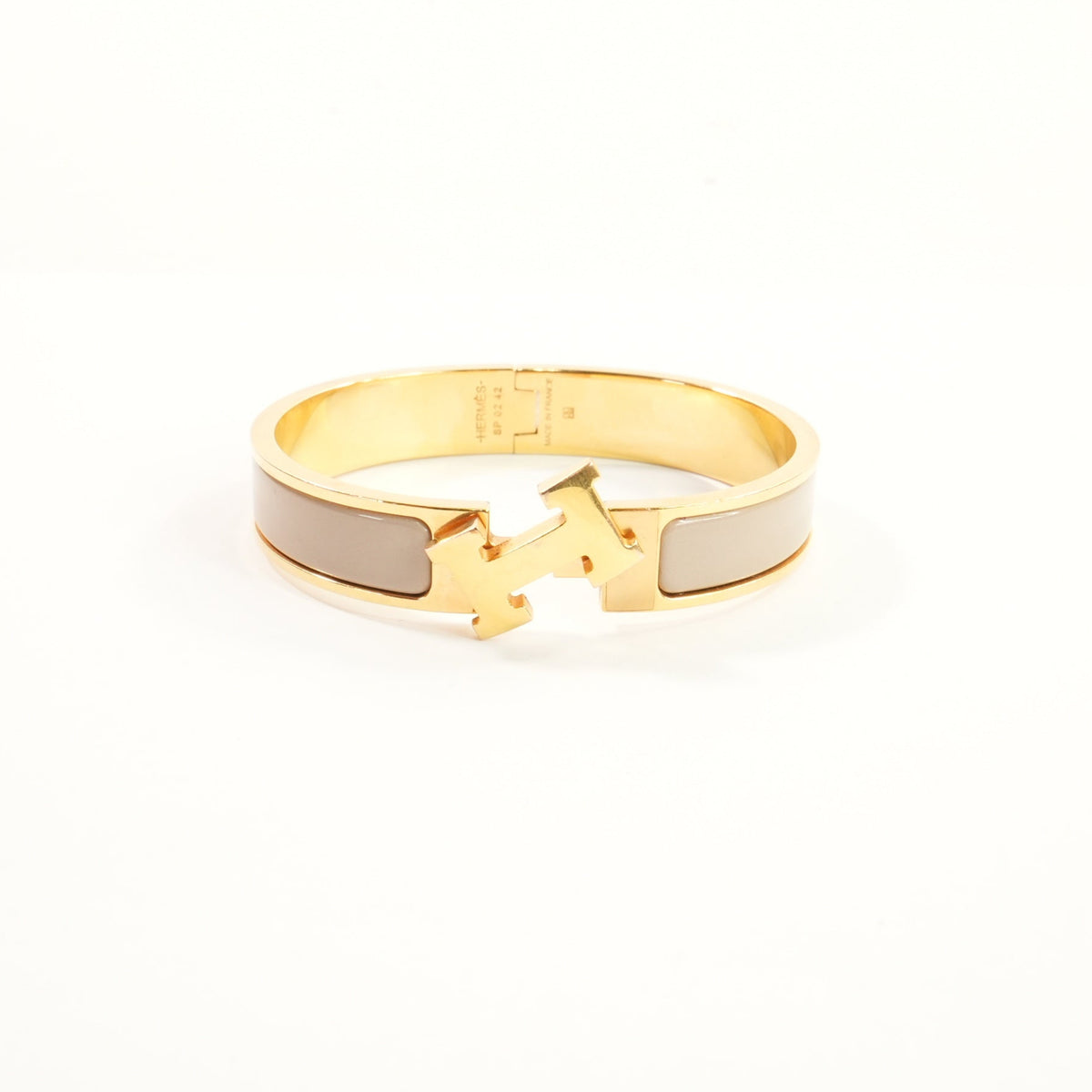Hermes Clic H Creme/Gold Tone Enamel Hinged Bracelet Full Set