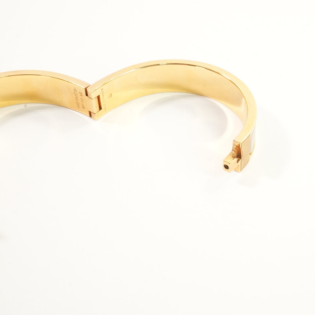 Hermes Clic H Creme/Gold Tone Enamel Hinged Bracelet Full Set