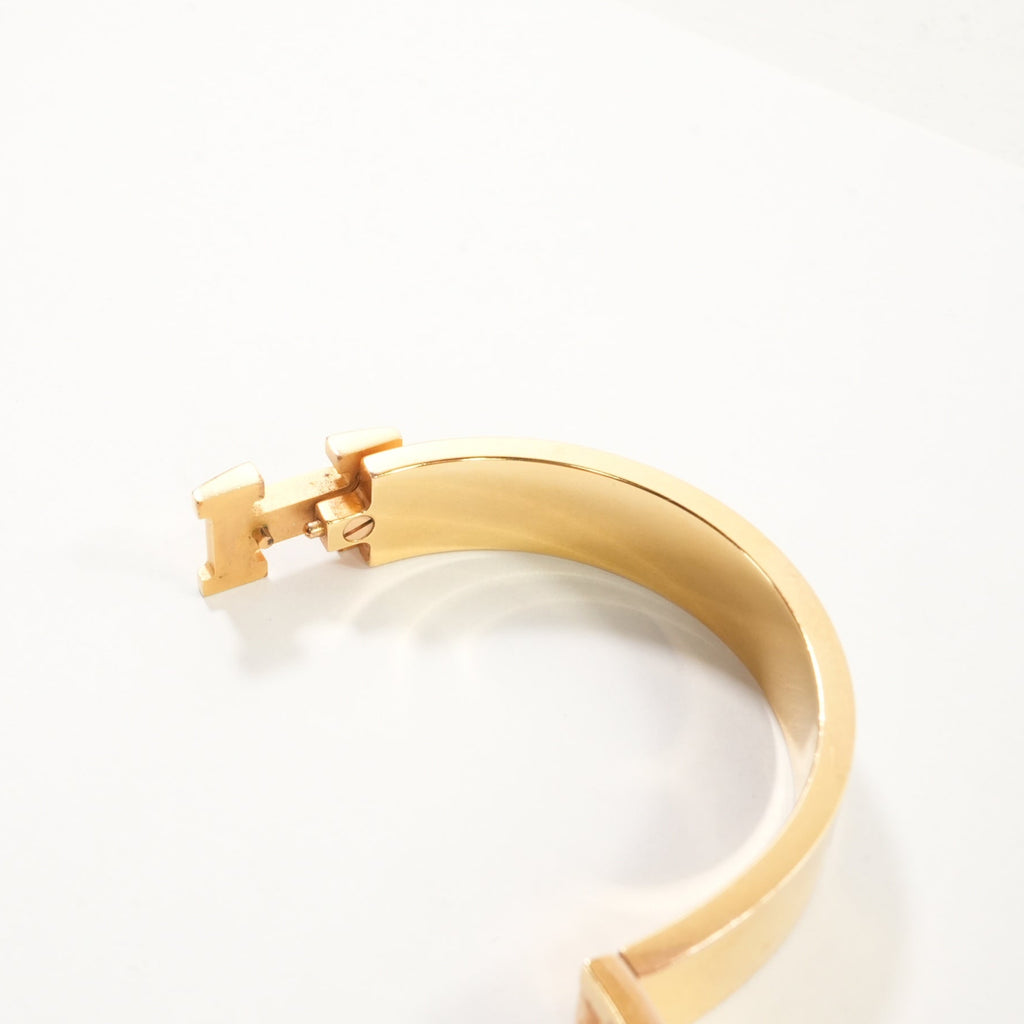 Hermes Clic H Creme/Gold Tone Enamel Hinged Bracelet Full Set