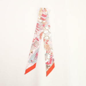 Hermes Splash Park Silk Twilly Scarf in a Red and Pink Multicoloway (Box)