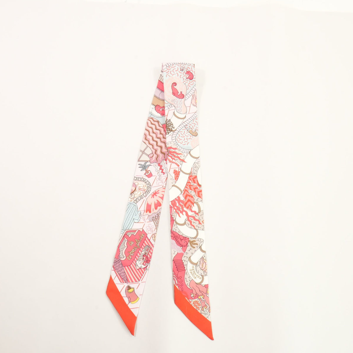 Hermes Splash Park Silk Twilly Scarf in a Red and Pink Multicoloway (Box)