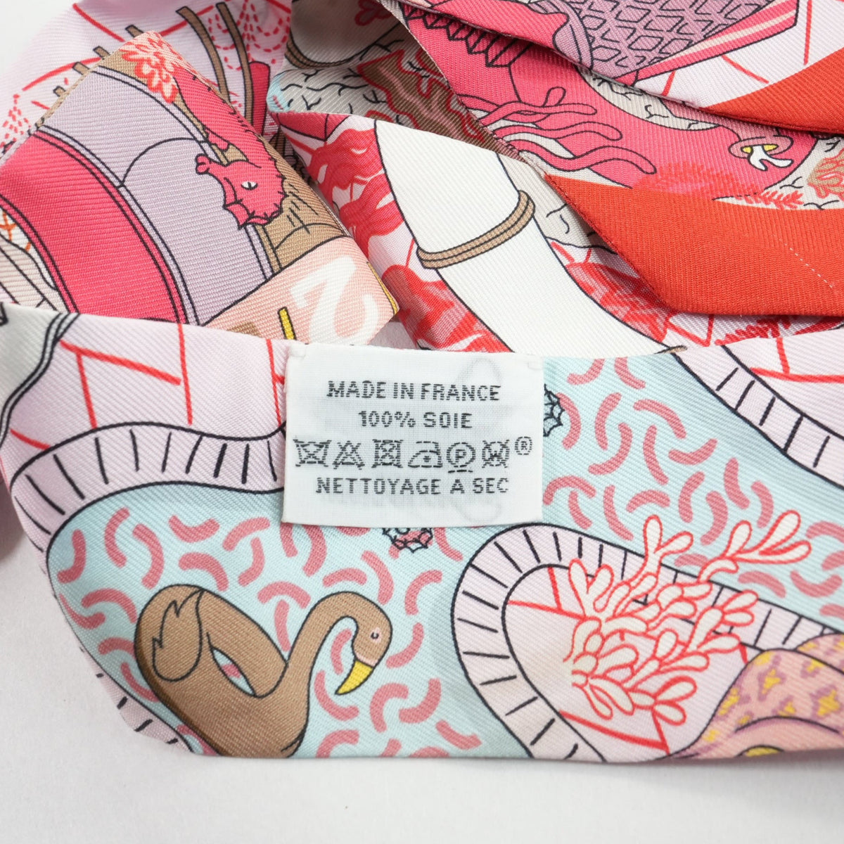 Hermes Splash Park Silk Twilly Scarf in a Red and Pink Multicoloway (Box)