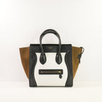 Celine Bi-Color Black, Brown & White Micro Luggage Tote W/Dustbag