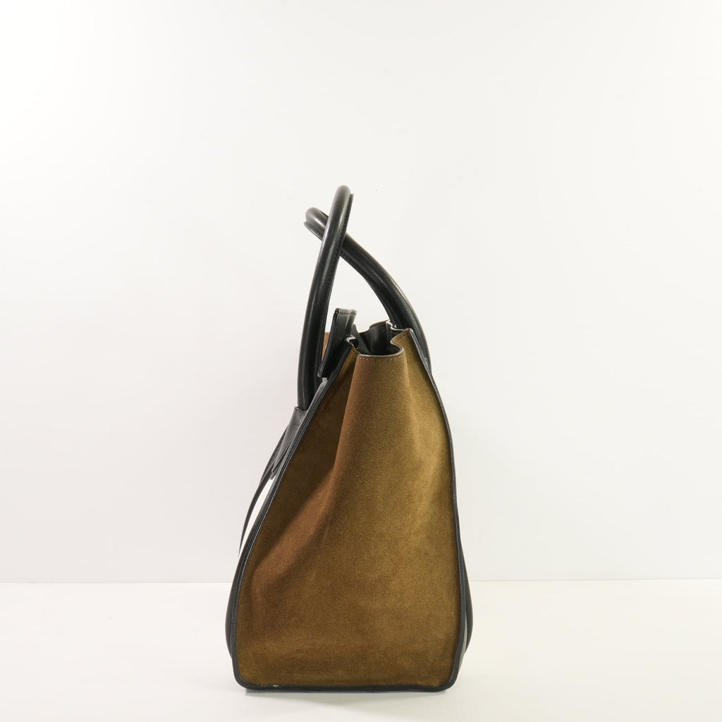 Celine Bi-Color Black, Brown & White Micro Luggage Tote W/Dustbag