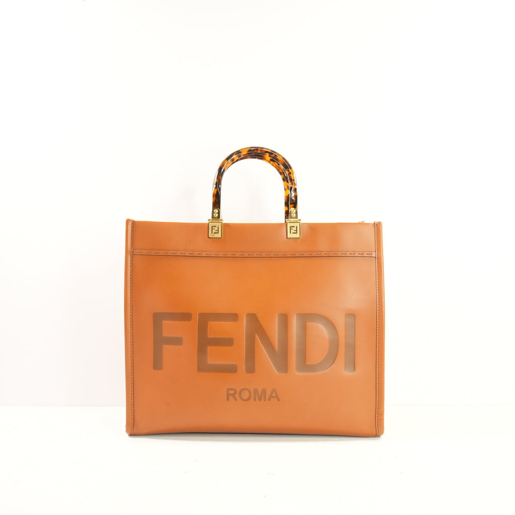 Fendi Brown Leather Sunshine Medium Tote-Tortioseshell Handles (Dust Bag)