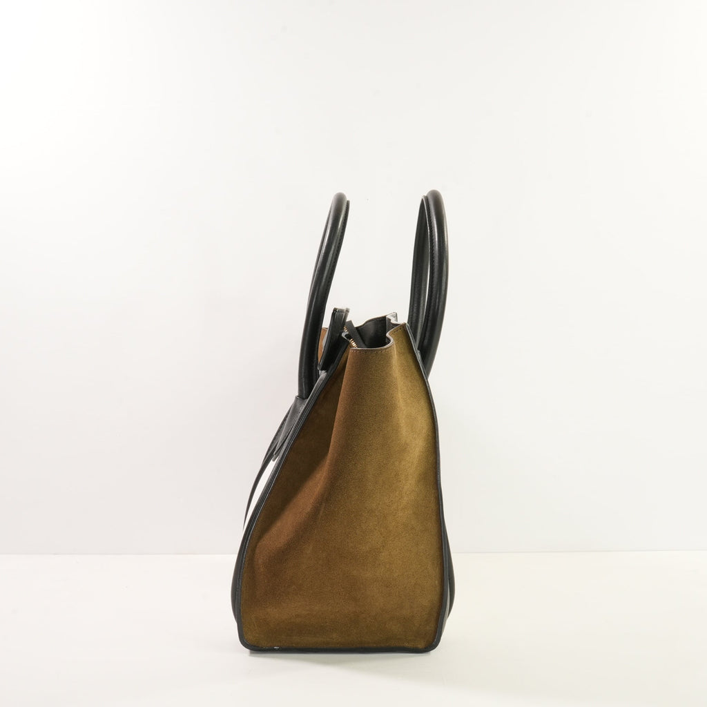 Celine Bi-Color Black, Brown & White Micro Luggage Tote W/Dustbag