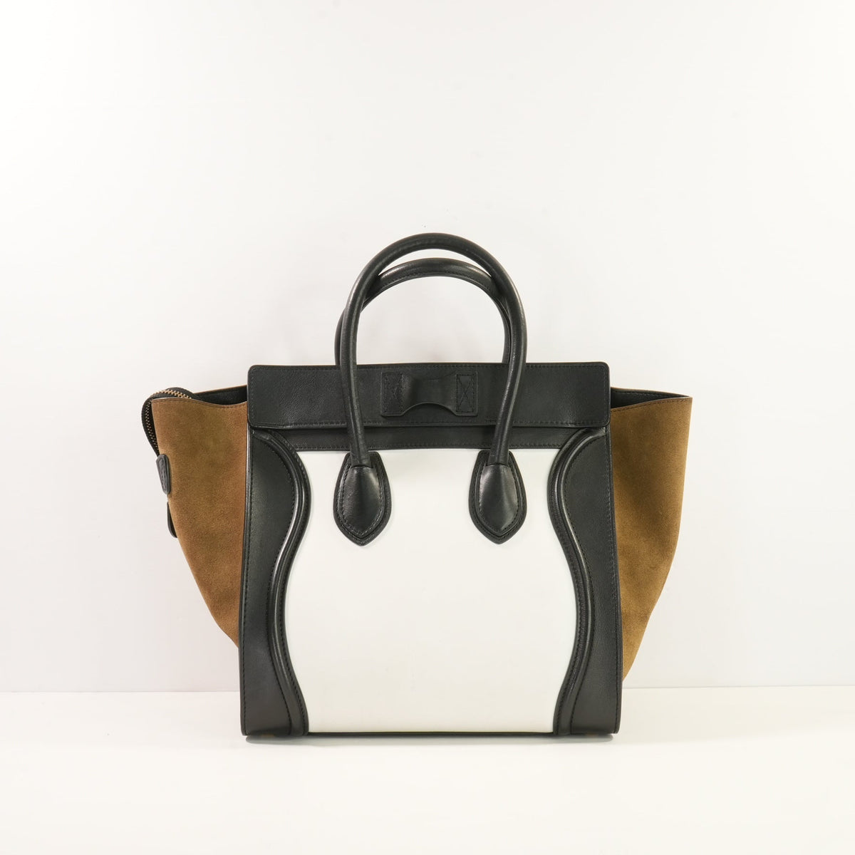 Celine Bi-Color Black, Brown & White Micro Luggage Tote W/Dustbag