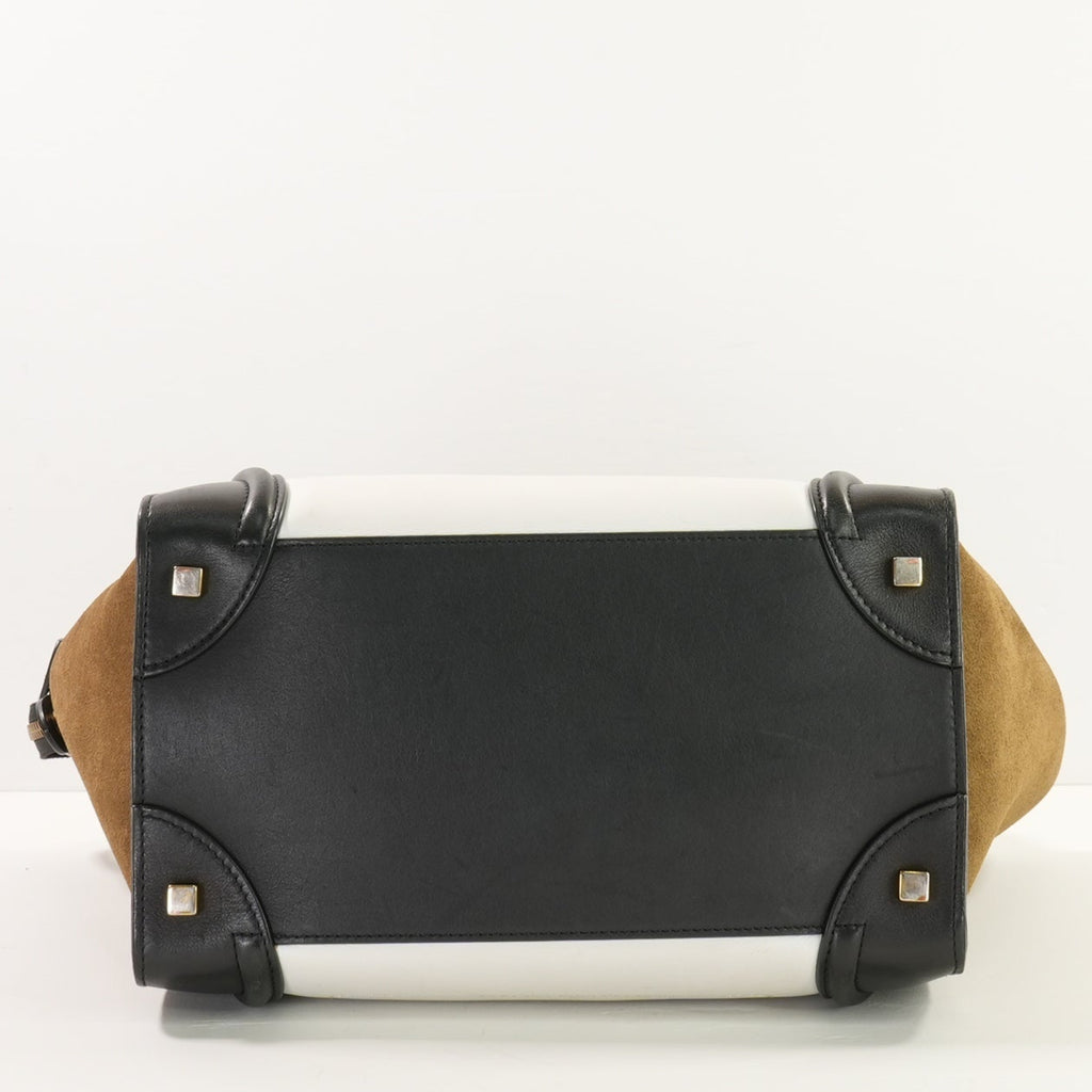 Celine Bi-Color Black, Brown & White Micro Luggage Tote W/Dustbag