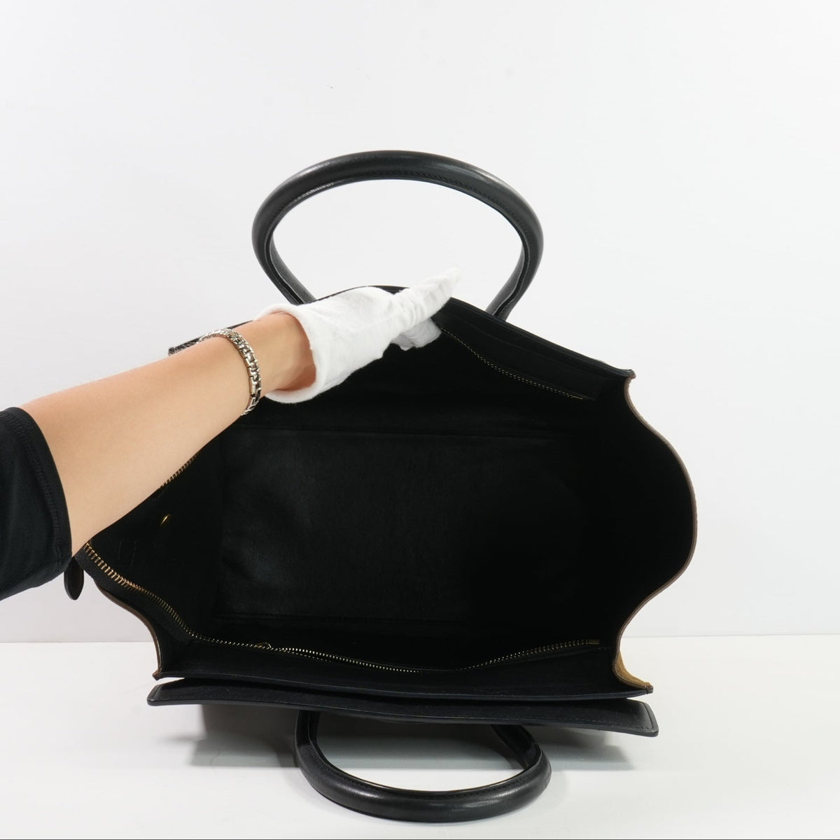 Celine Bi-Color Black, Brown & White Micro Luggage Tote W/Dustbag