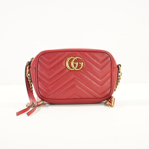 Gucci GG Marmont Small Matelasse in Red Leather Camera Bag Crossbody