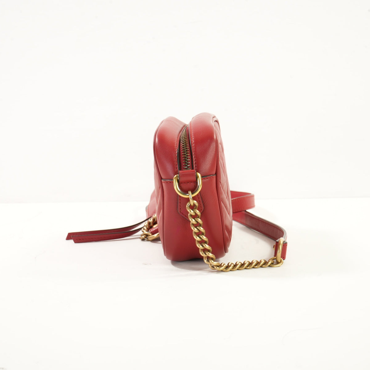 Gucci GG Marmont Small Matelasse in Red Leather Camera Bag Crossbody