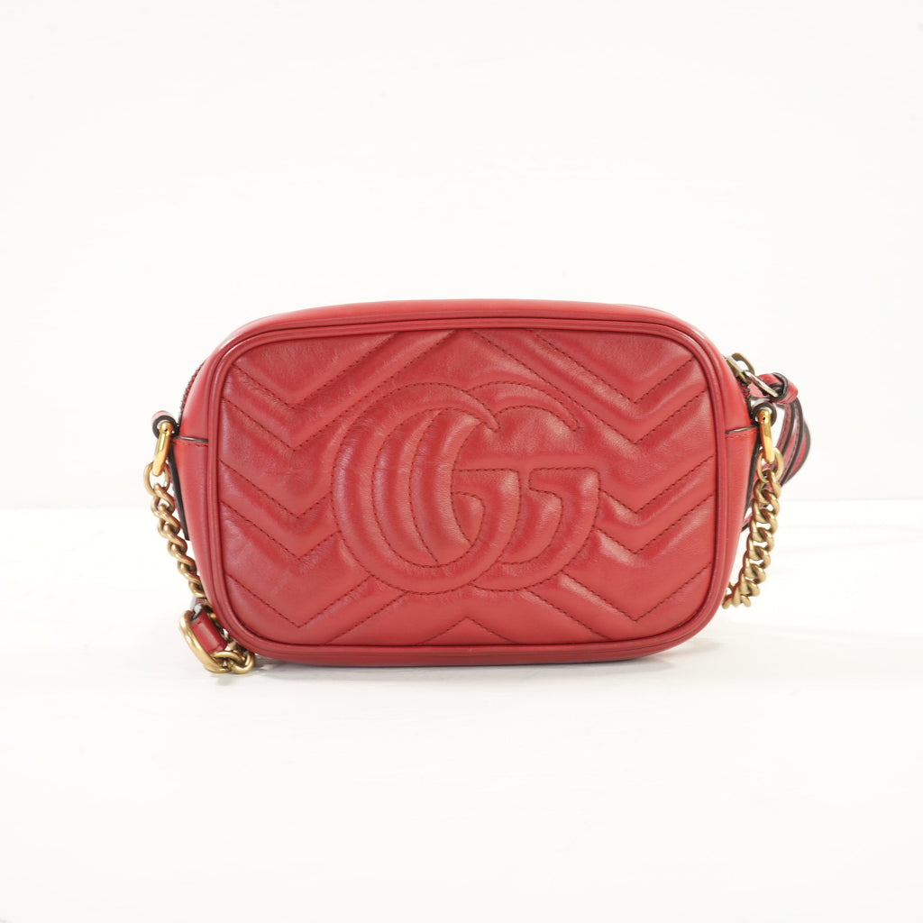 Gucci GG Marmont Small Matelasse in Red Leather Camera Bag Crossbody