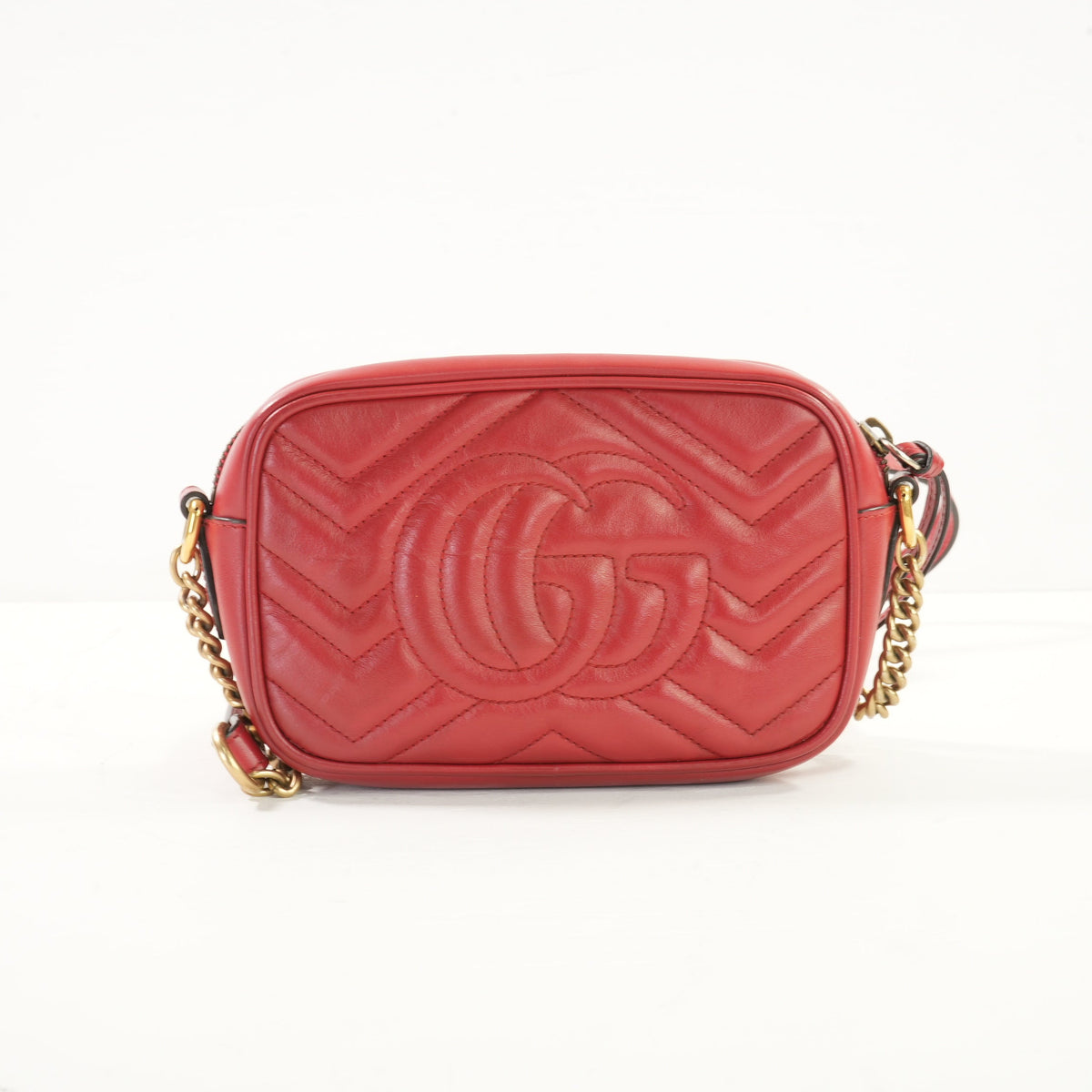 Gucci GG Marmont Small Matelasse in Red Leather Camera Bag Crossbody