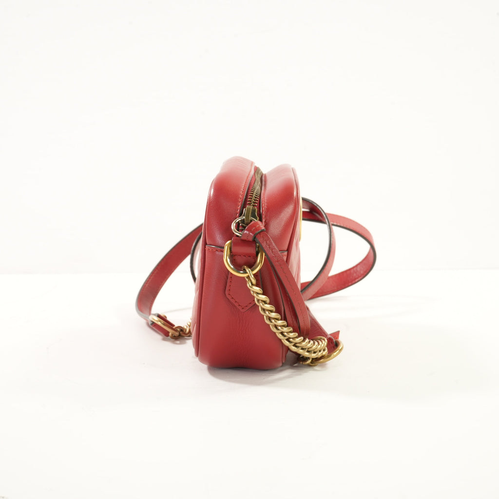 Gucci GG Marmont Small Matelasse in Red Leather Camera Bag Crossbody