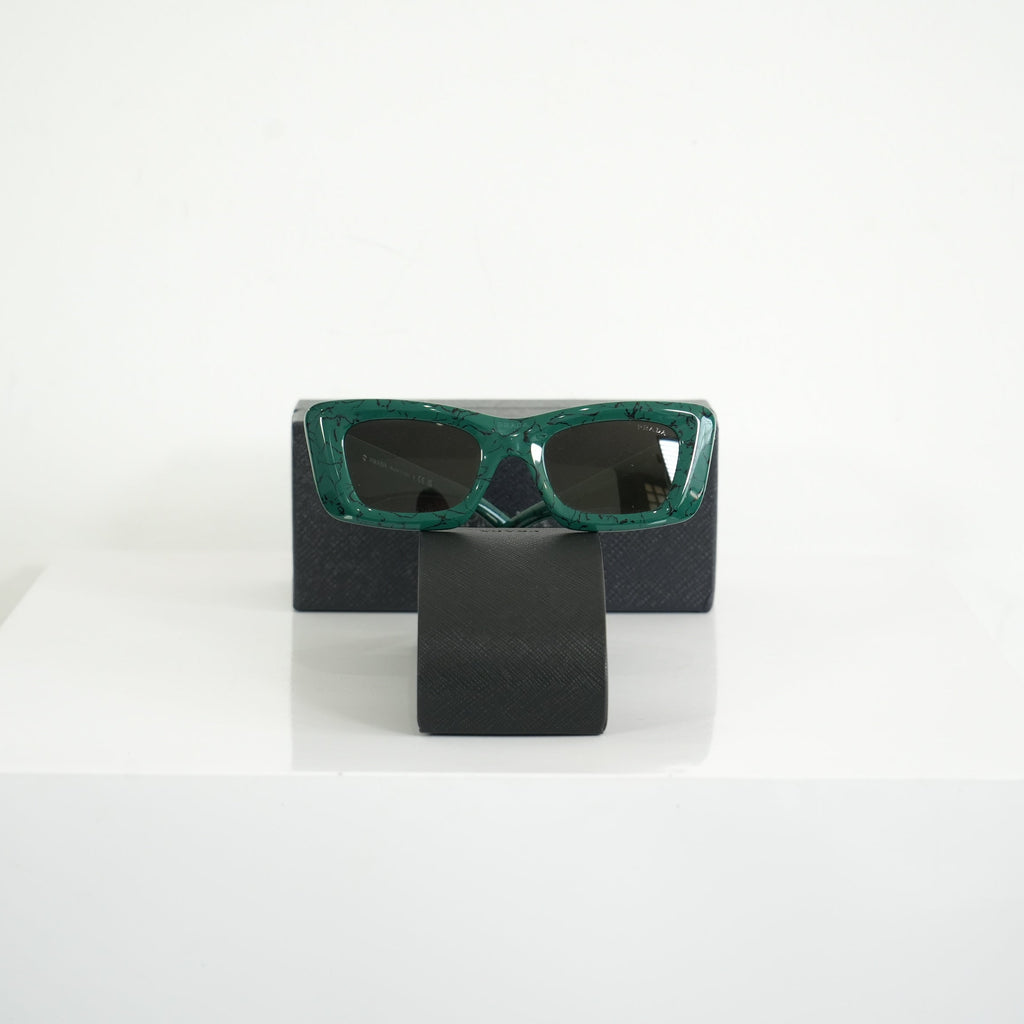 Prada SPR 13Z Green Marble Acetate Finish Sunglasses FULL SET