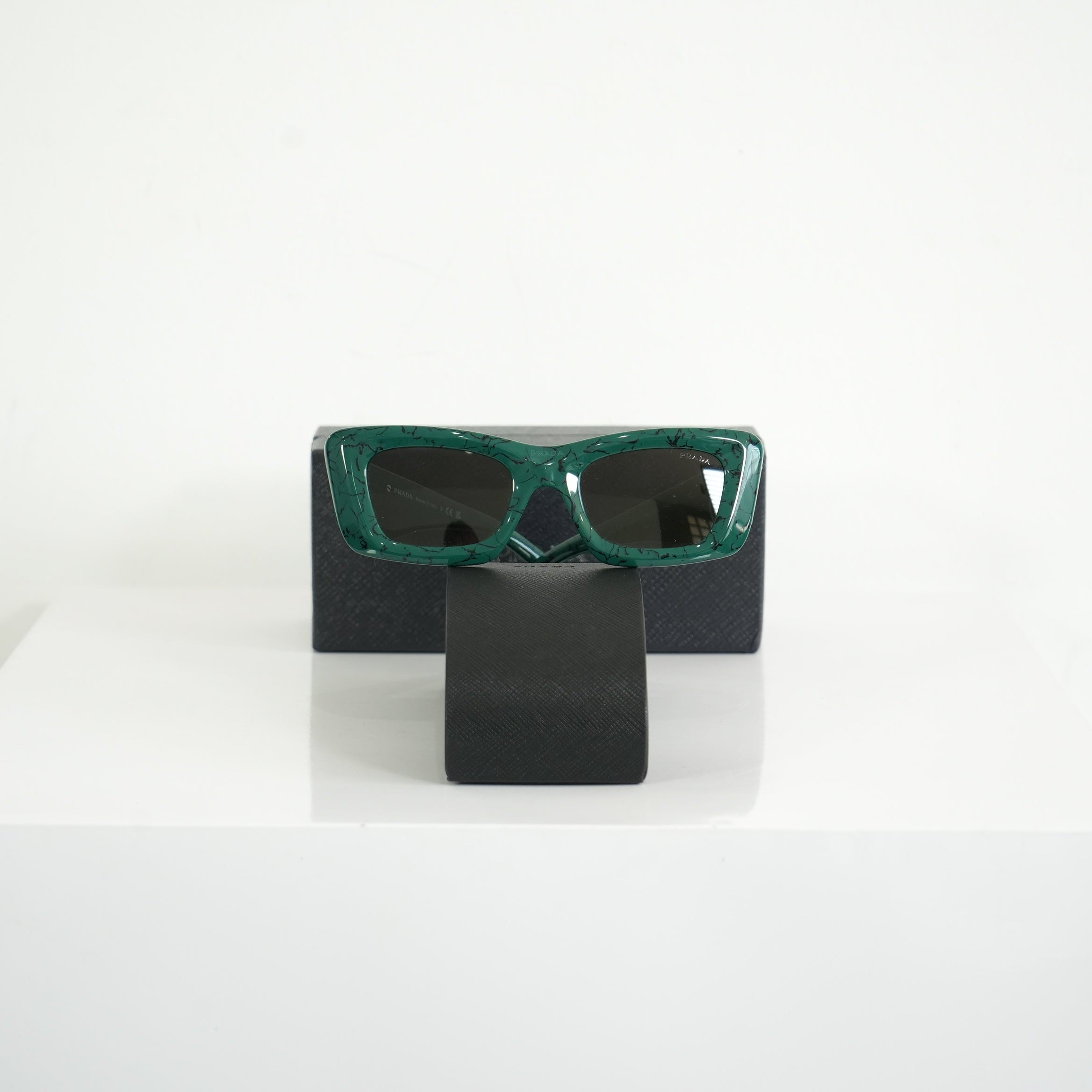 Prada SPR 13Z Green Marble Acetate Finish Sunglasses FULL SET