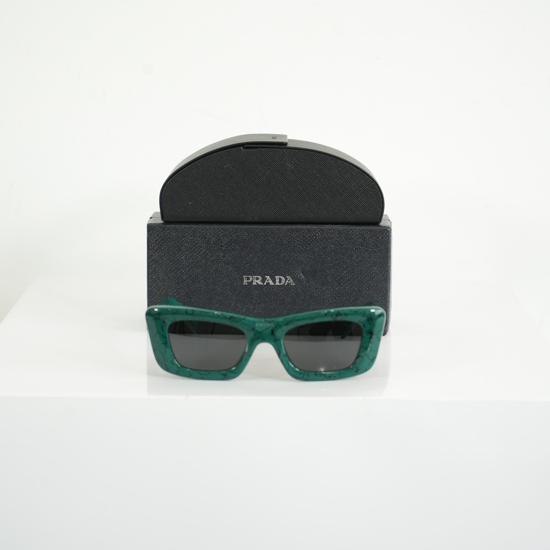 Prada SPR 13Z Green Marble Acetate Finish Sunglasses FULL SET