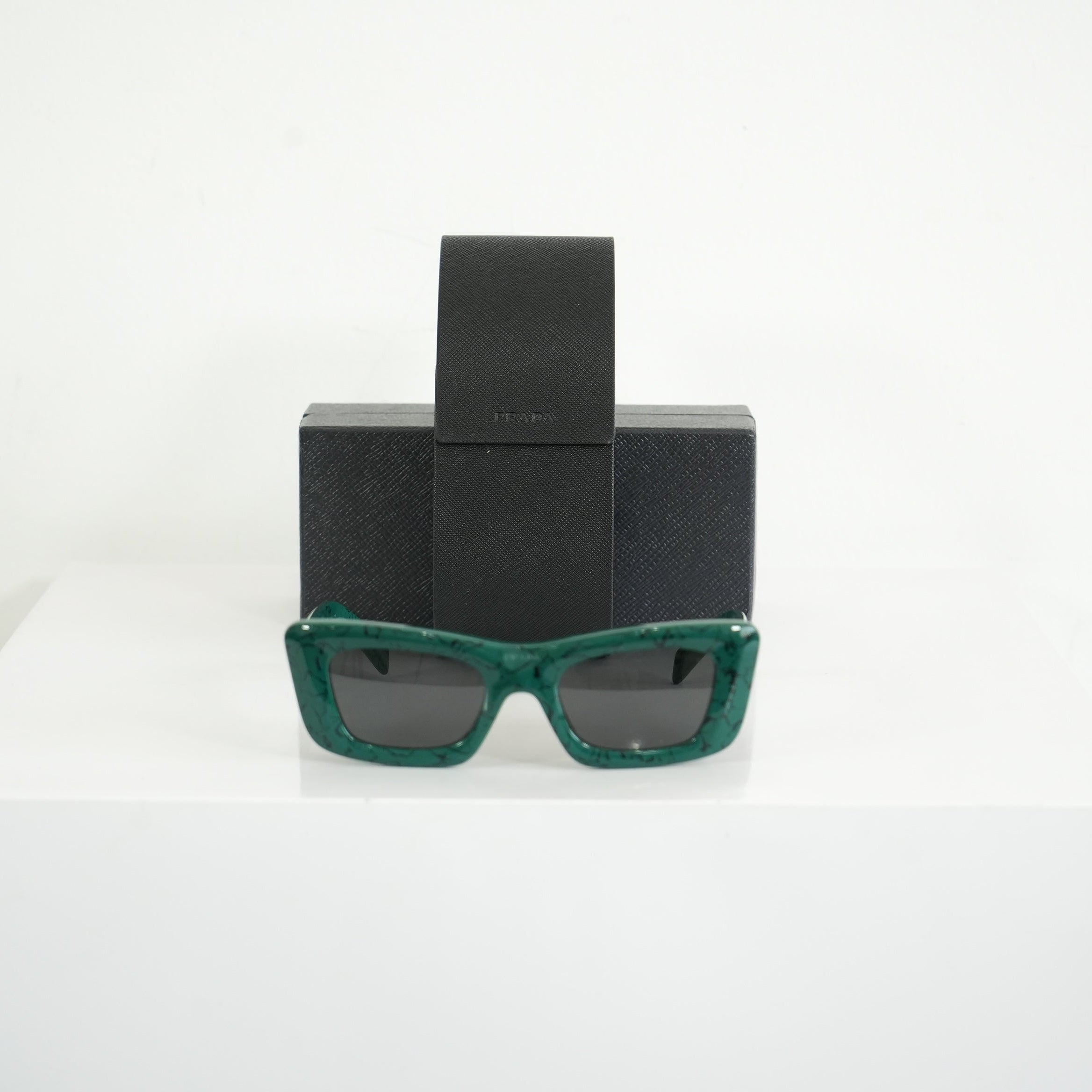 Prada SPR 13Z Green Marble Acetate Finish Sunglasses FULL SET