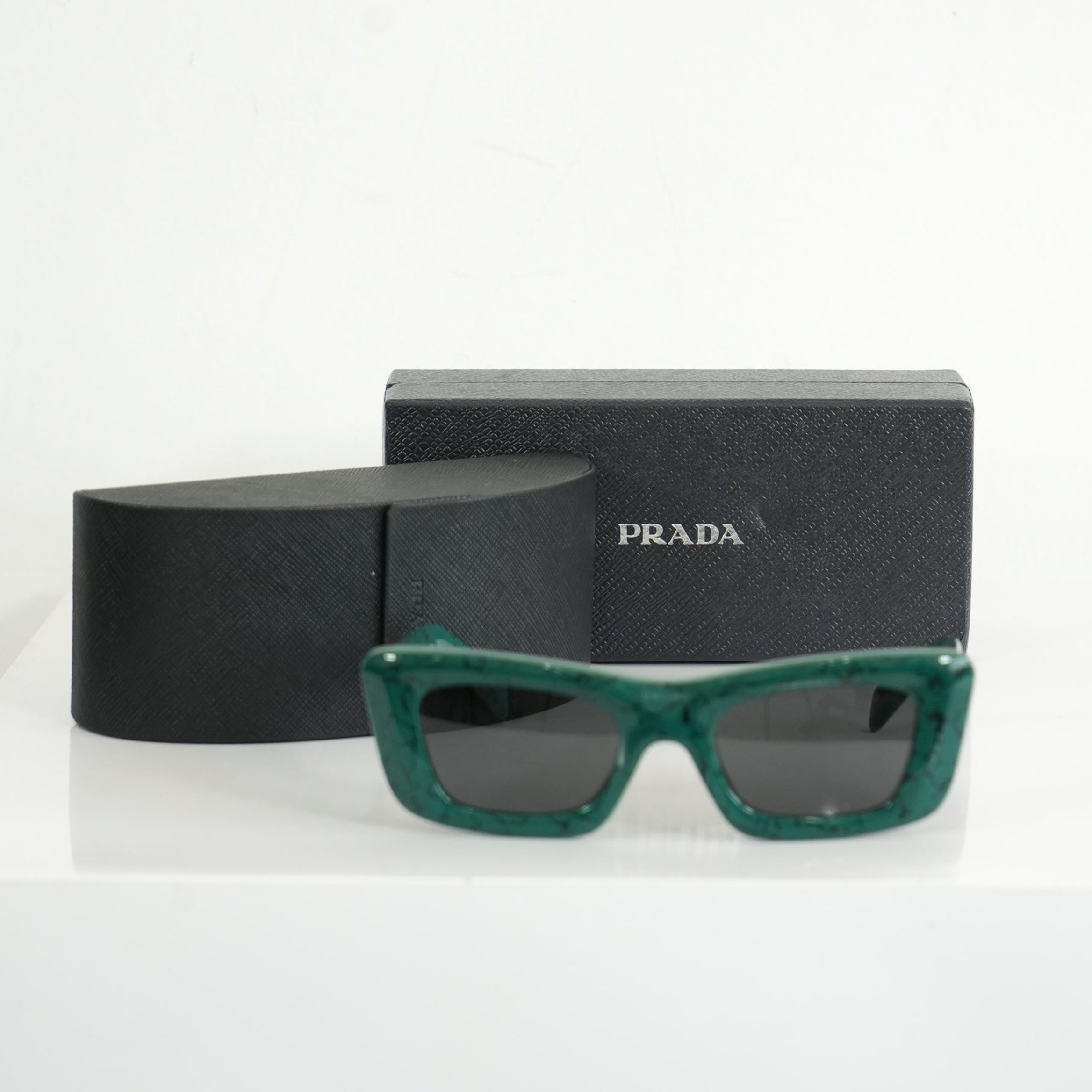 Prada SPR 13Z Green Marble Acetate Finish Sunglasses FULL SET