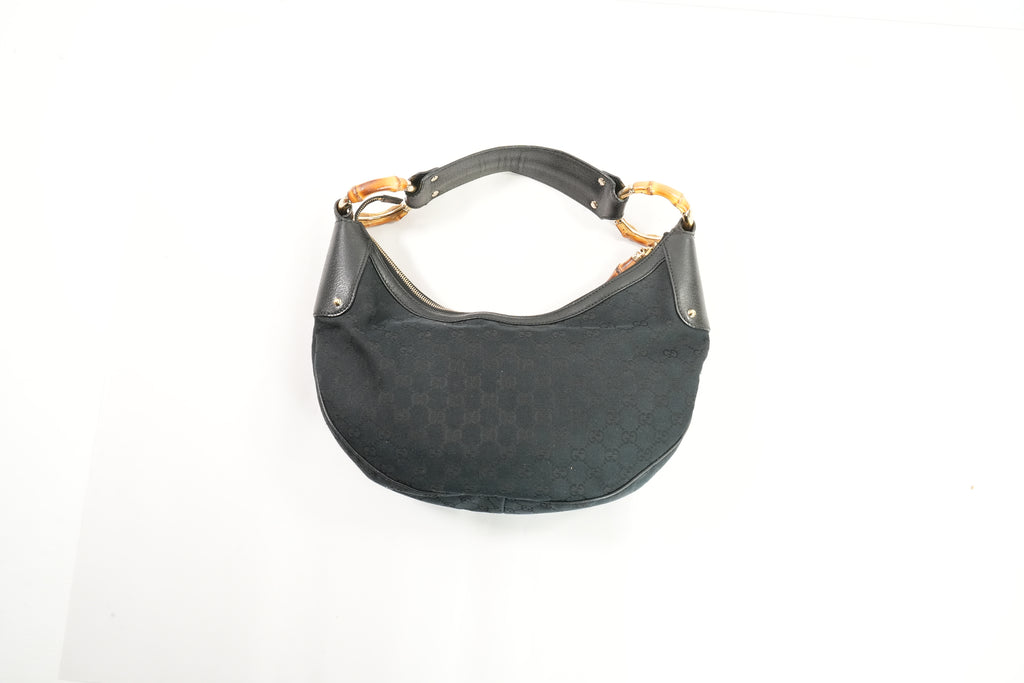 Gucci Women's One Shoulder Hobo Canvas Leather Black