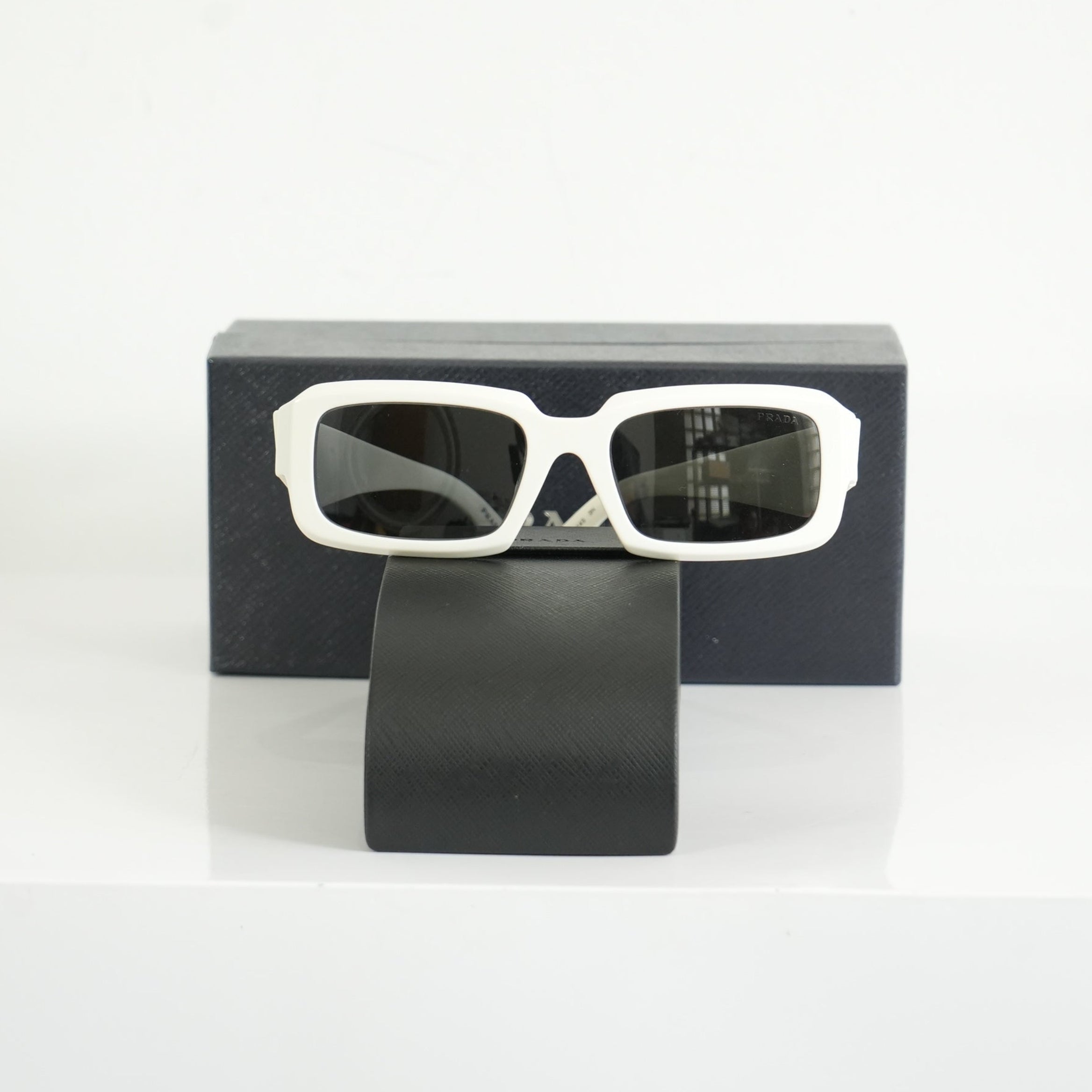Prada SPR 27Z-F Geometric White Sunglasses FULL SET