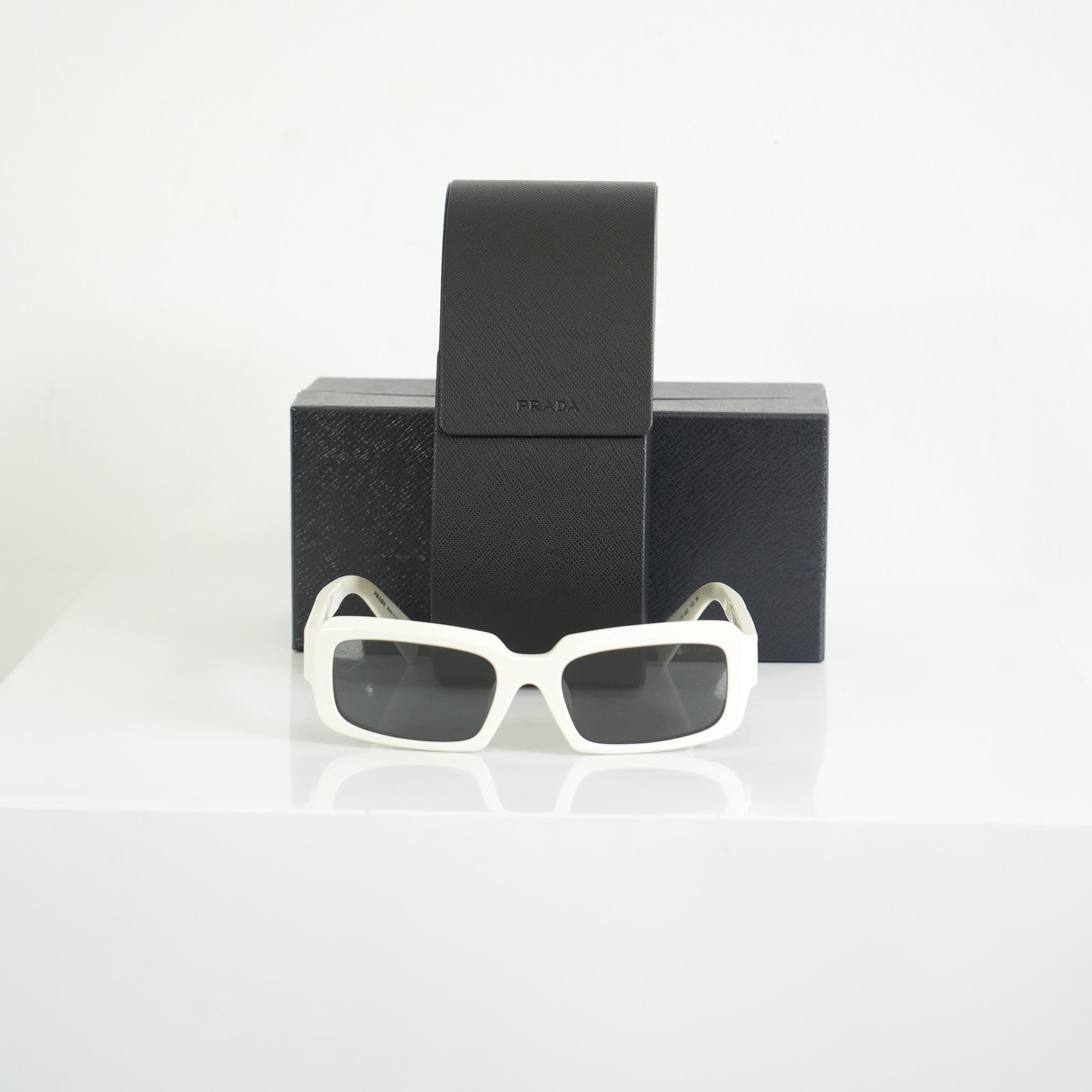 Prada SPR 27Z-F Geometric White Sunglasses FULL SET
