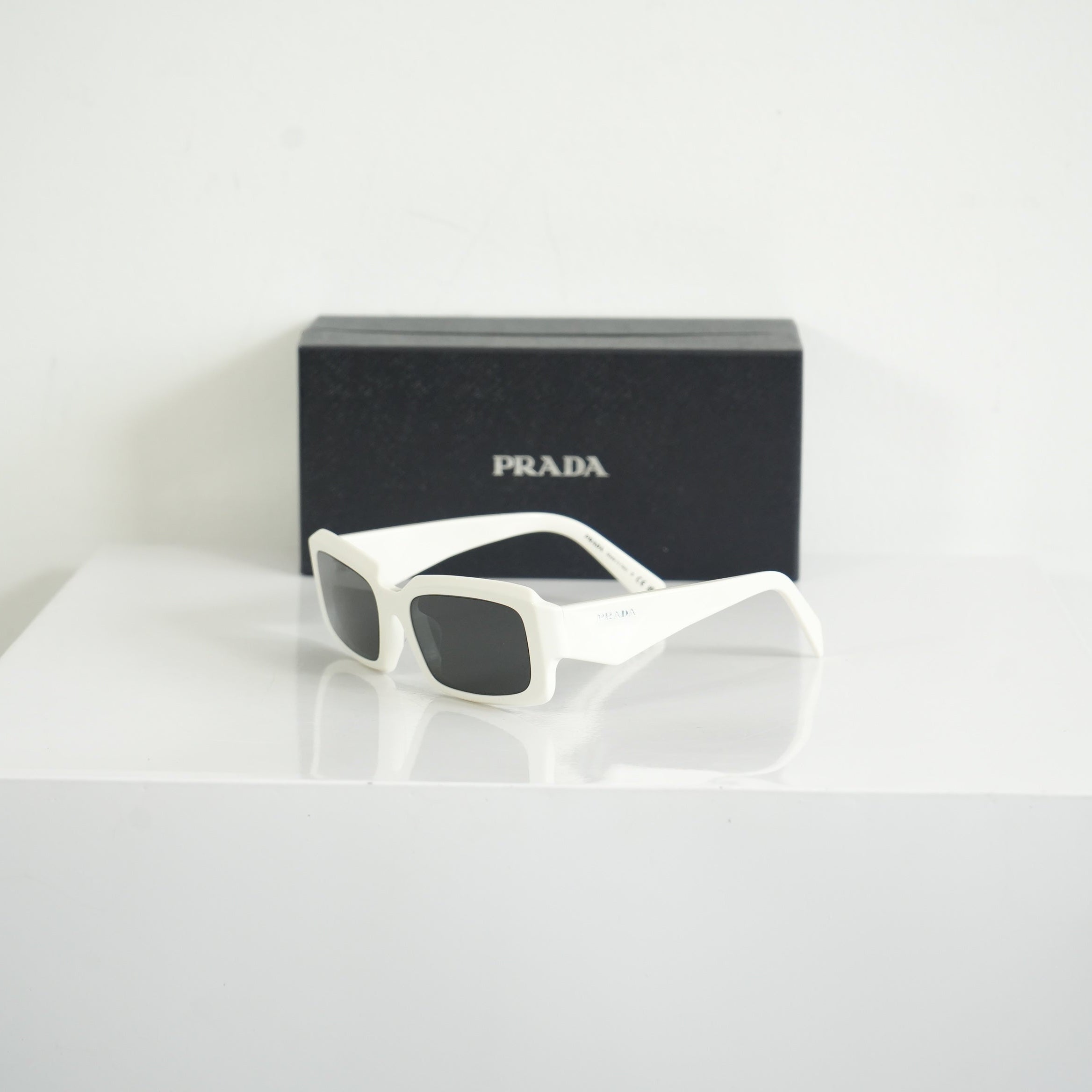 Prada SPR 27Z-F Geometric White Sunglasses FULL SET