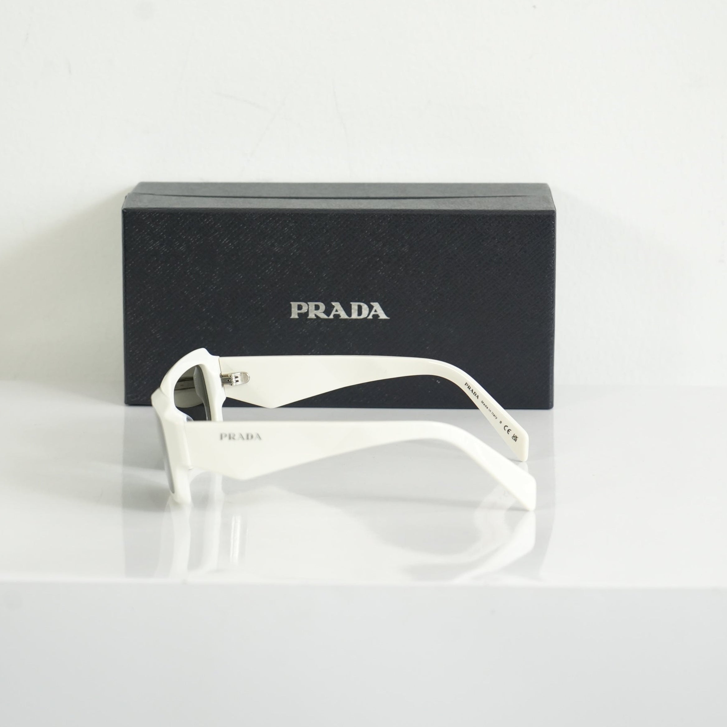 Prada SPR 27Z-F Geometric White Sunglasses FULL SET