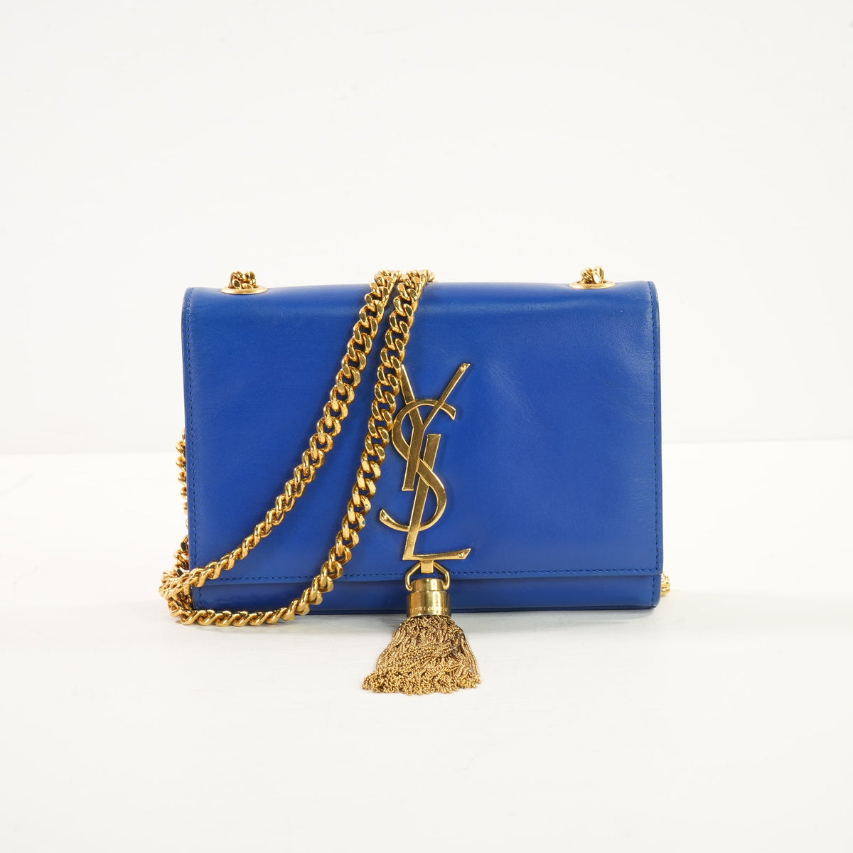Saint Laurent Monogram Kate Tassel Crossbody Bag in Electric Blue Calfskin Leather
