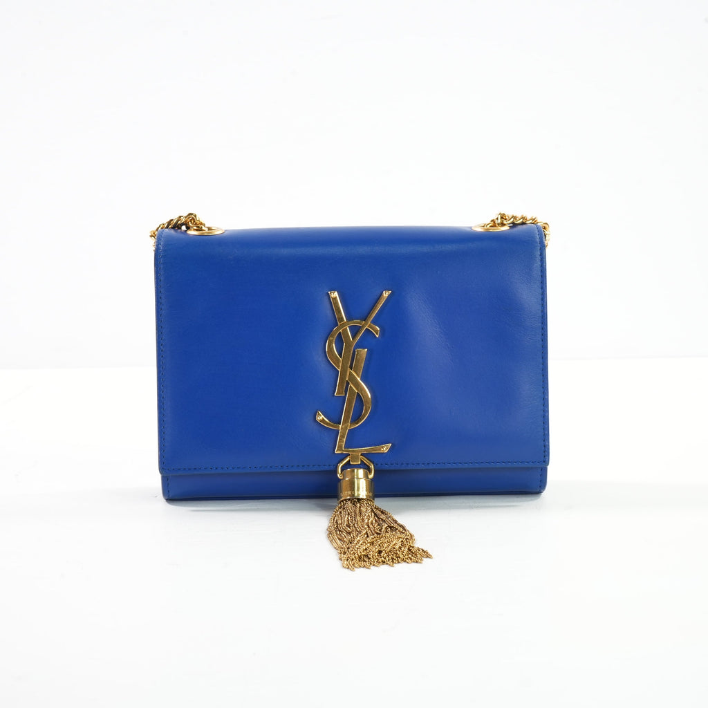 Saint Laurent Monogram Kate Tassel Crossbody Bag in Electric Blue Calfskin Leather